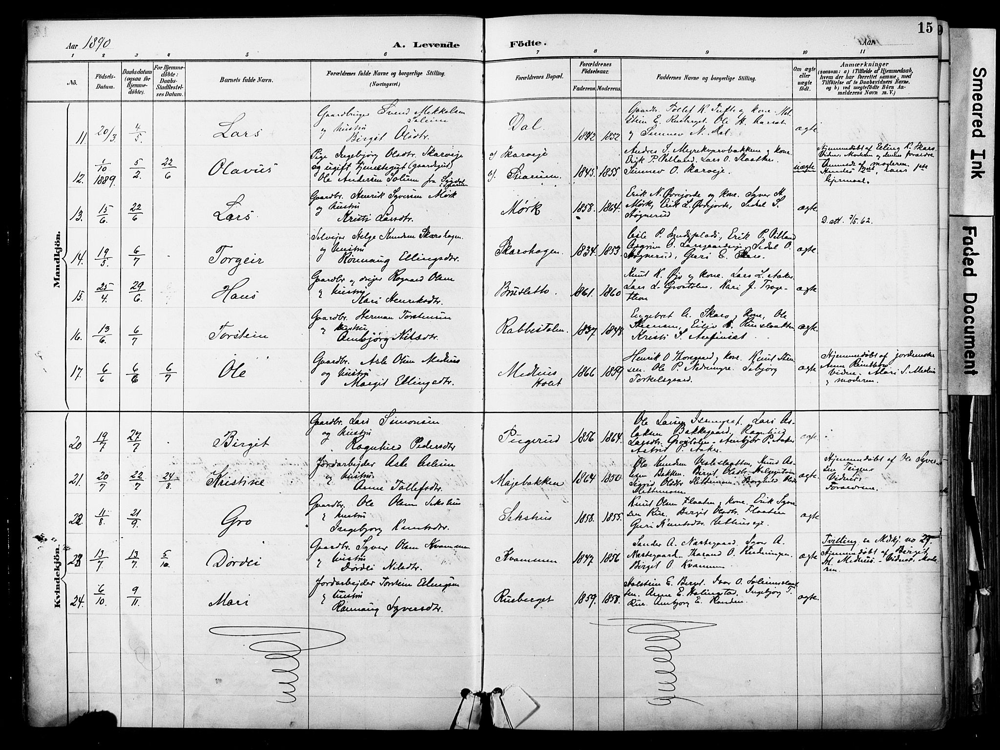 Hol kirkebøker, AV/SAKO-A-227/F/Fa/L0003: Parish register (official) no. I 3, 1887-1918, p. 15