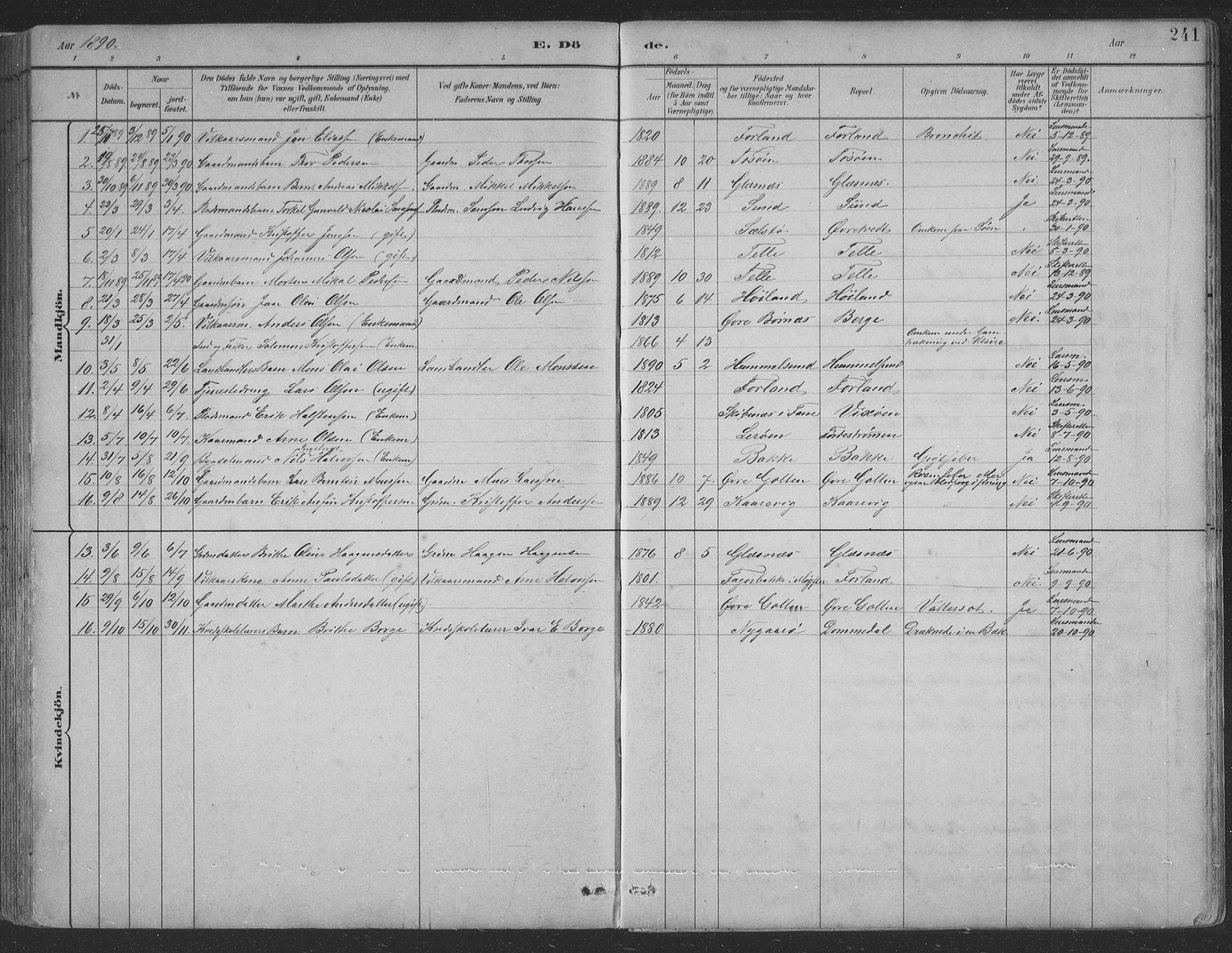 Sund sokneprestembete, AV/SAB-A-99930: Parish register (copy) no. B 3, 1882-1911, p. 241