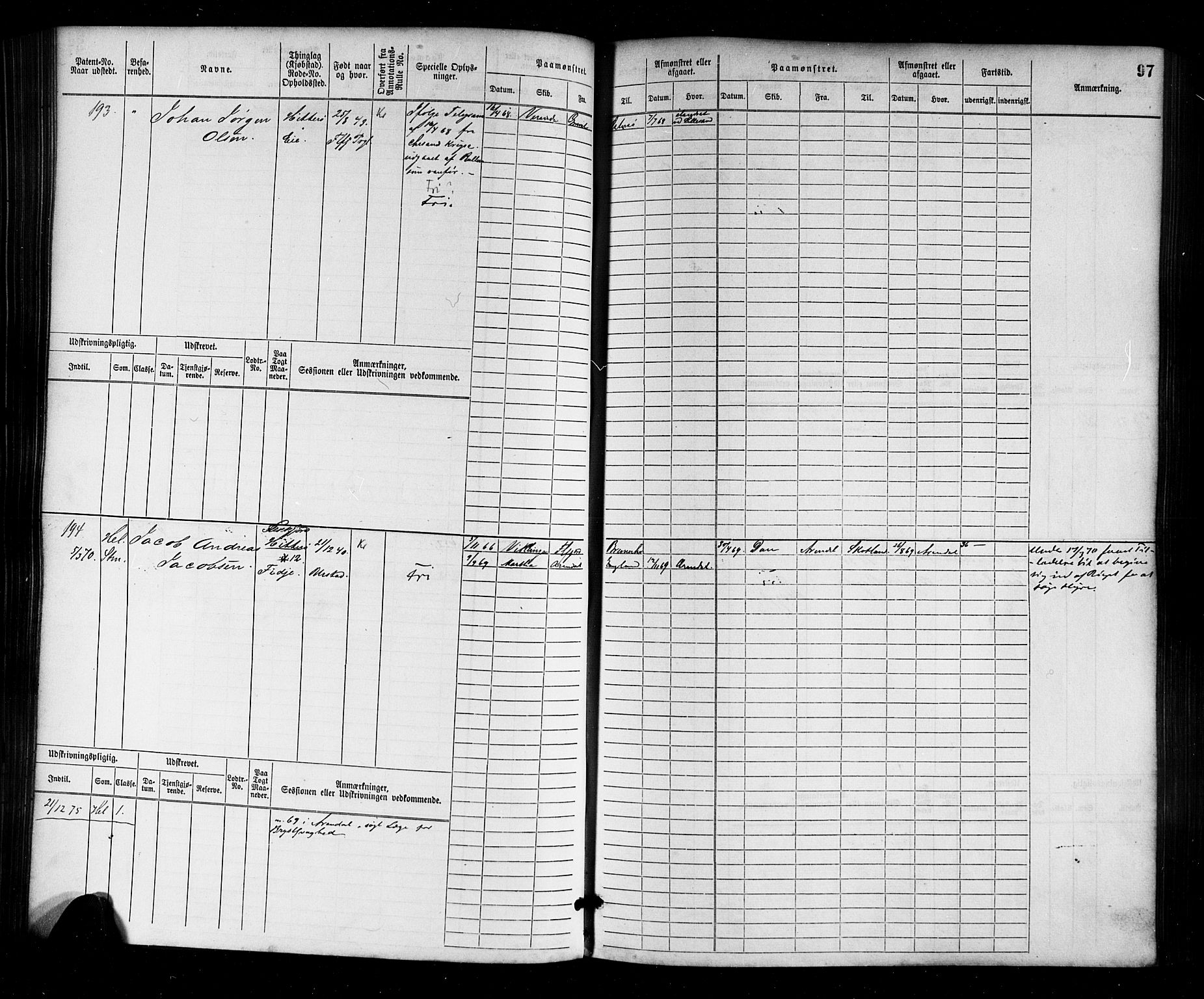 Flekkefjord mønstringskrets, AV/SAK-2031-0018/F/Fb/L0001: Hovedrulle nr 1-764, N-4, 1868-1900, p. 101