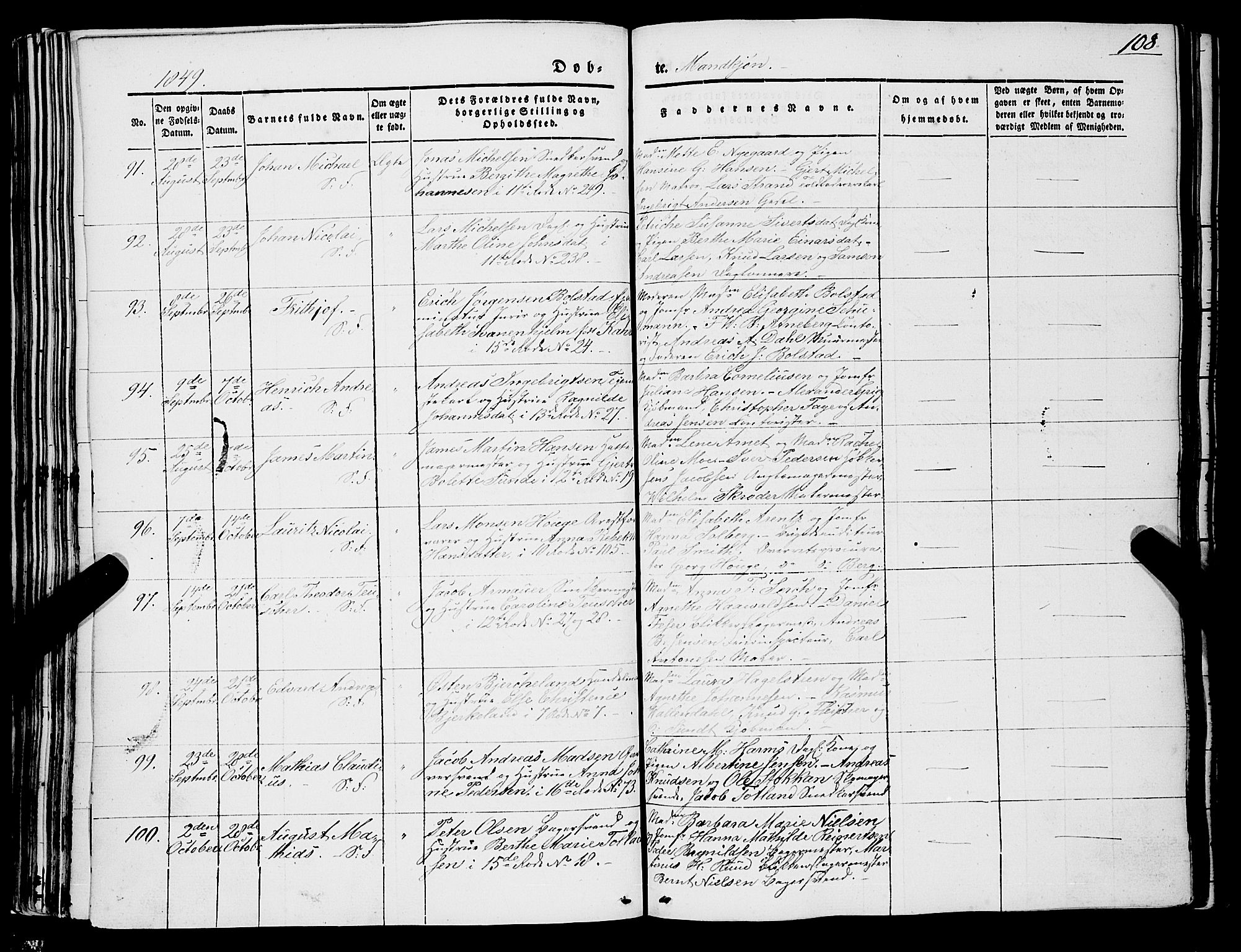 Domkirken sokneprestembete, SAB/A-74801/H/Haa/L0019: Parish register (official) no. B 2, 1841-1851, p. 108
