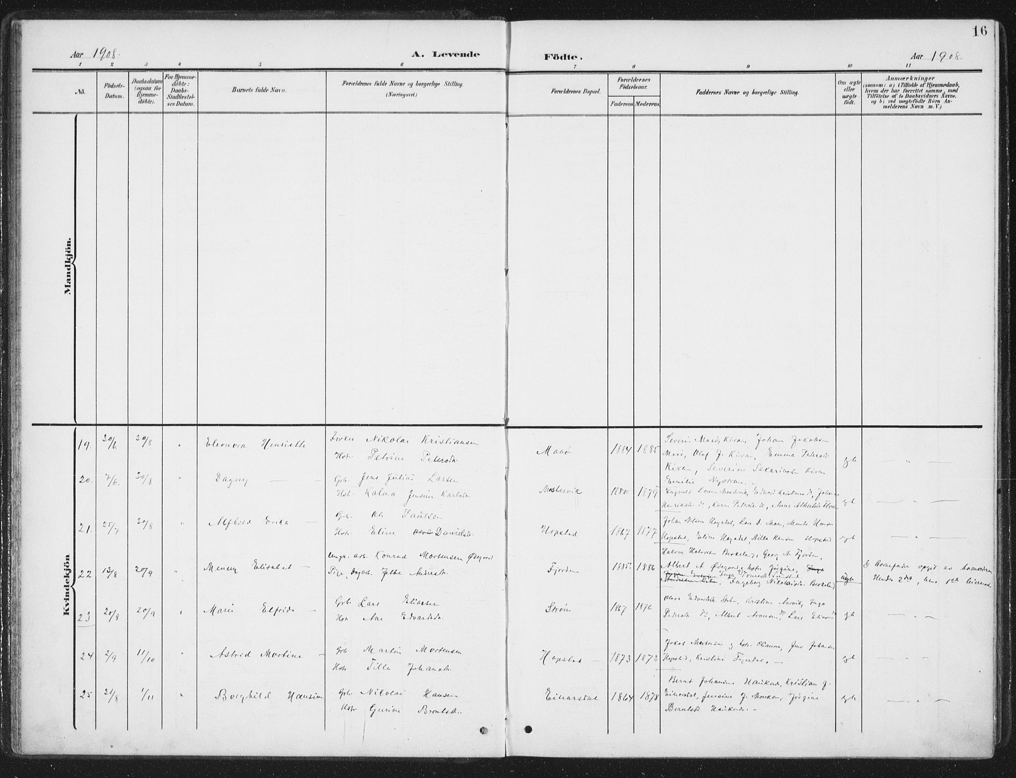 Ministerialprotokoller, klokkerbøker og fødselsregistre - Sør-Trøndelag, SAT/A-1456/657/L0709: Parish register (official) no. 657A10, 1905-1919, p. 16