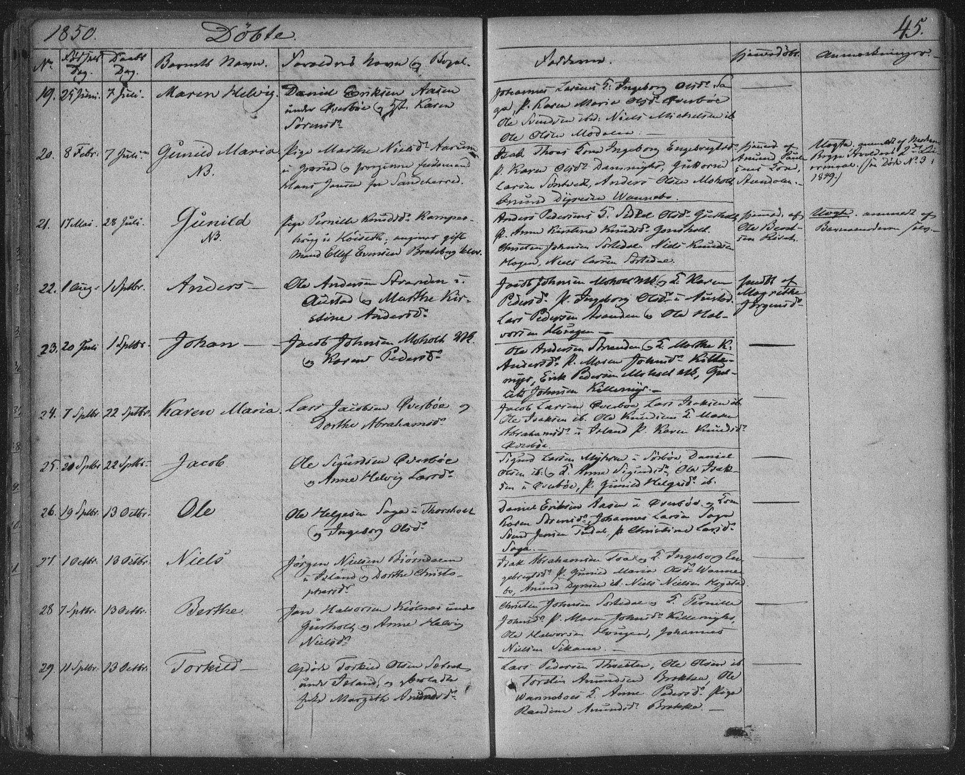 Siljan kirkebøker, SAKO/A-300/F/Fa/L0001: Parish register (official) no. 1, 1831-1870, p. 45