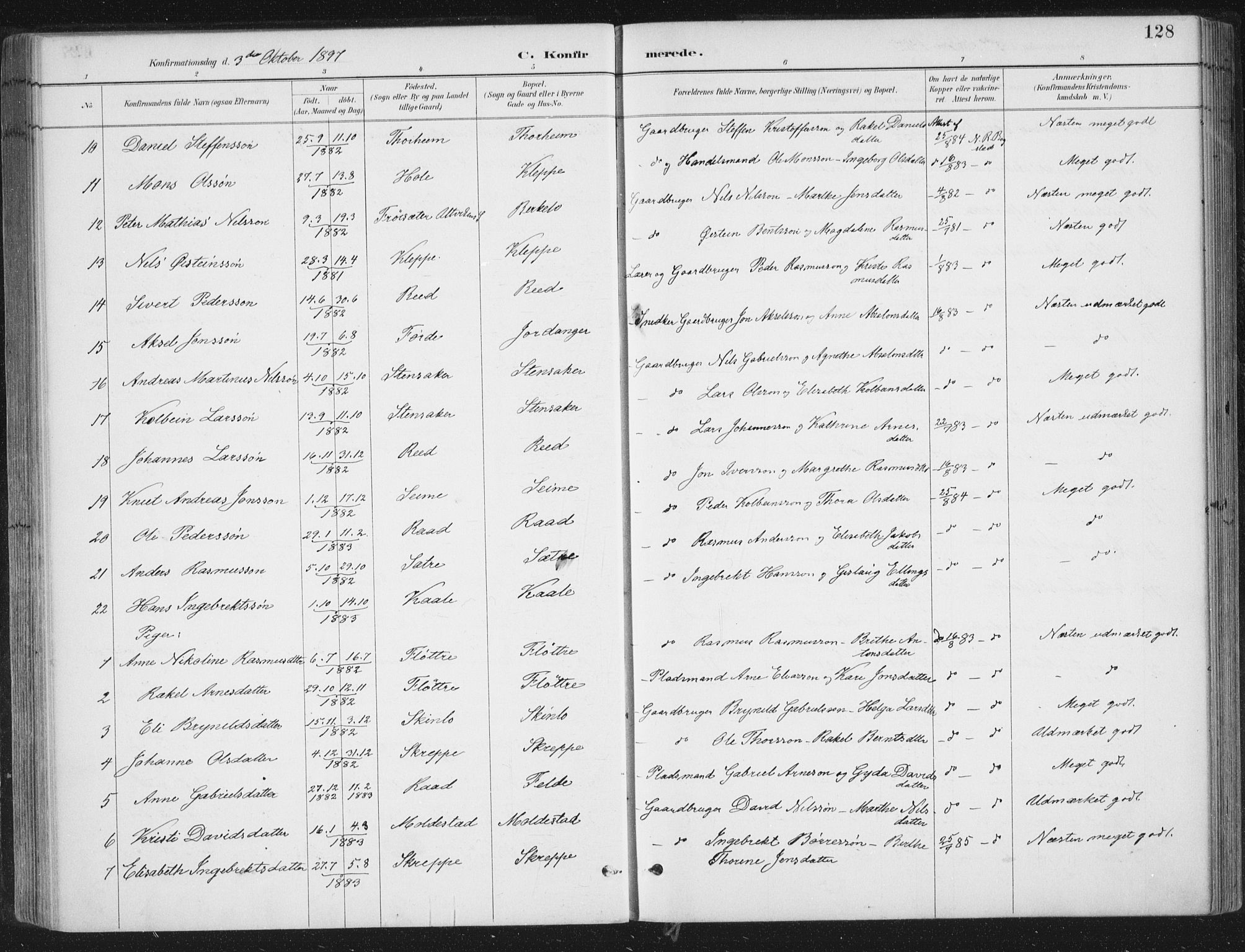 Gloppen sokneprestembete, SAB/A-80101/H/Haa/Haac/L0002: Parish register (official) no. C  2, 1887-1904, p. 128