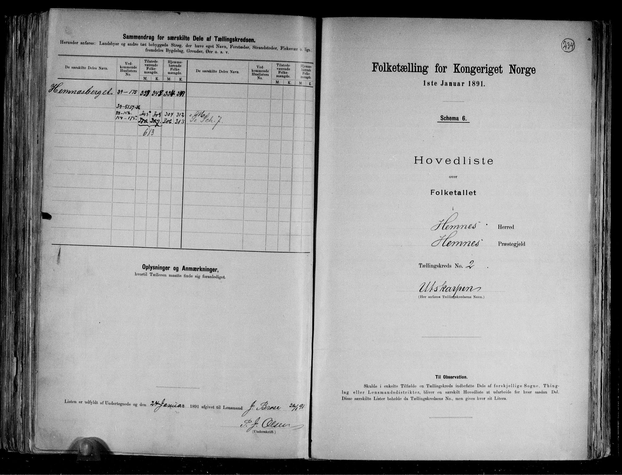 RA, 1891 census for 1832 Hemnes, 1891, p. 9