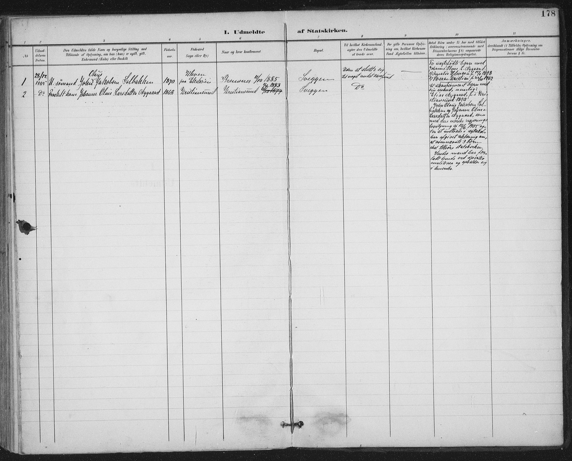 Ministerialprotokoller, klokkerbøker og fødselsregistre - Møre og Romsdal, SAT/A-1454/569/L0820: Parish register (official) no. 569A06, 1900-1911, p. 178