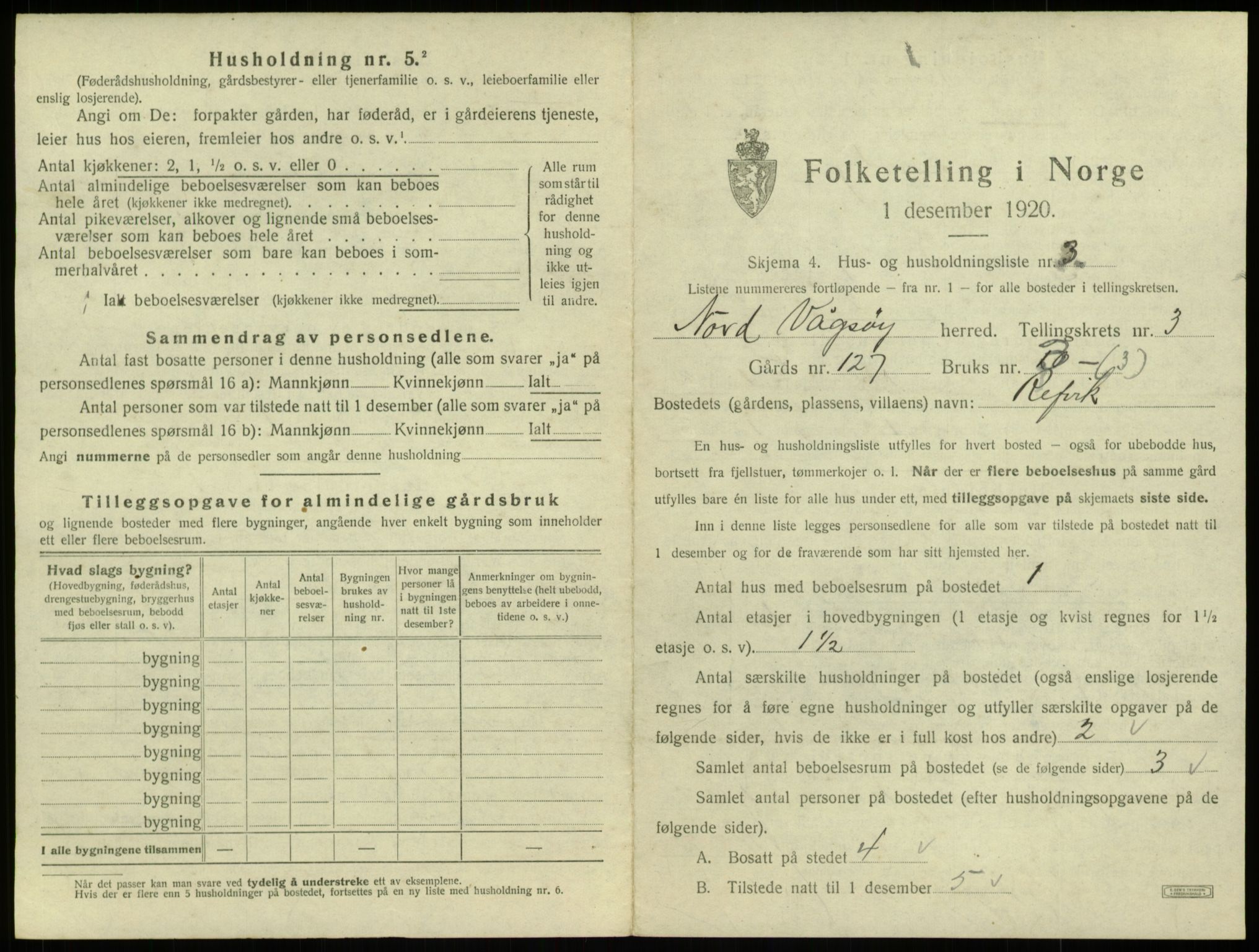 SAB, 1920 census for Nord-Vågsøy, 1920, p. 122