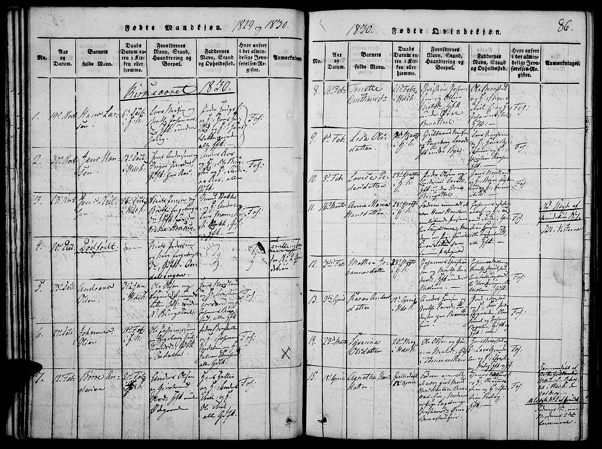 Vardal prestekontor, AV/SAH-PREST-100/H/Ha/Haa/L0004: Parish register (official) no. 4, 1814-1831, p. 86