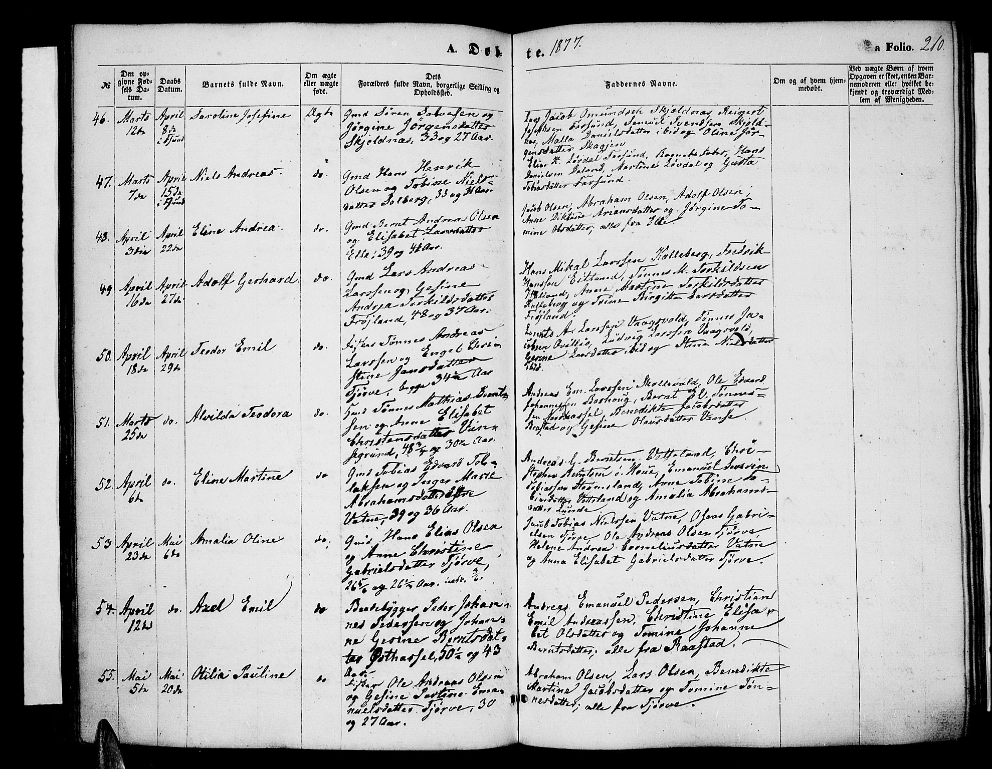 Lista sokneprestkontor, AV/SAK-1111-0027/F/Fb/L0003: Parish register (copy) no. B 3, 1862-1877, p. 210