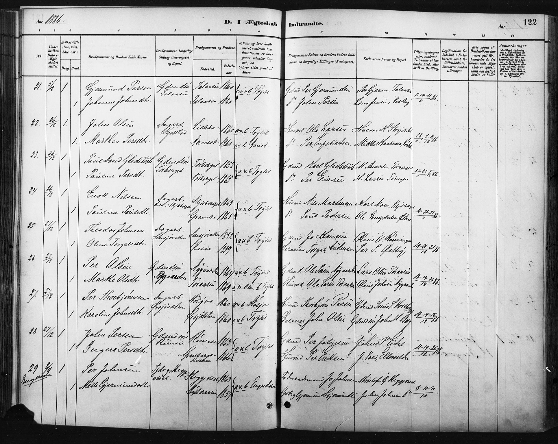 Trysil prestekontor, AV/SAH-PREST-046/H/Ha/Haa/L0009: Parish register (official) no. 9, 1881-1897, p. 122