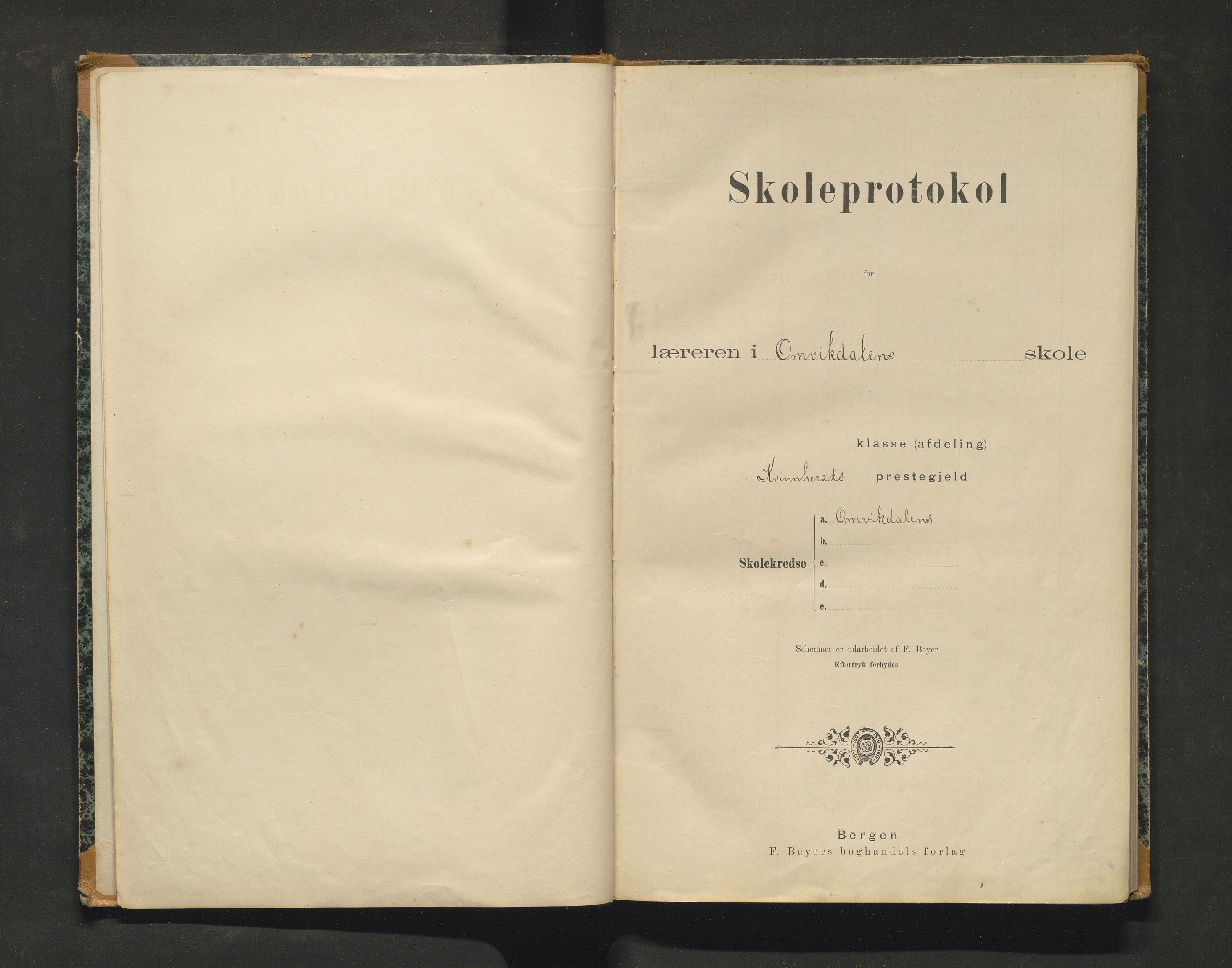 Kvinnherad kommune. Barneskulane, IKAH/1224-231/F/Fe/L0010: Skuleprotokoll for Omvikdalen krins , 1897-1924