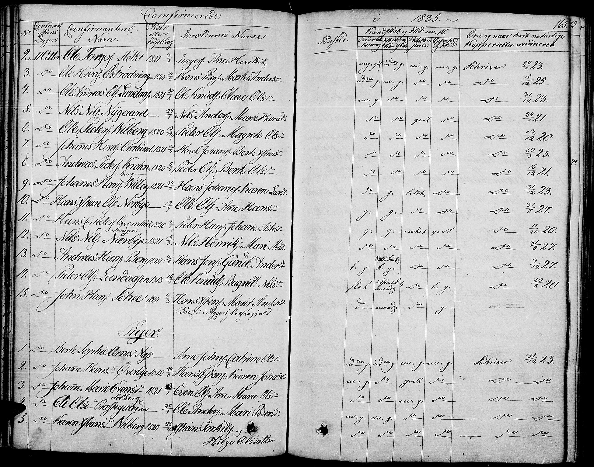 Land prestekontor, AV/SAH-PREST-120/H/Ha/Haa/L0008: Parish register (official) no. 8, 1830-1846, p. 165