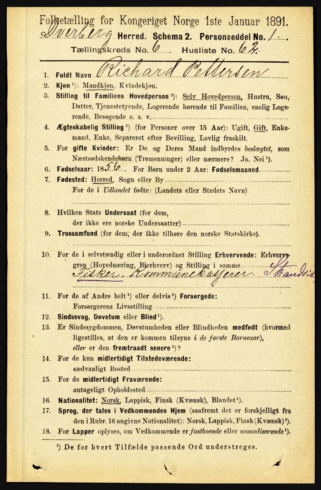 RA, 1891 census for 1872 Dverberg, 1891, p. 2499