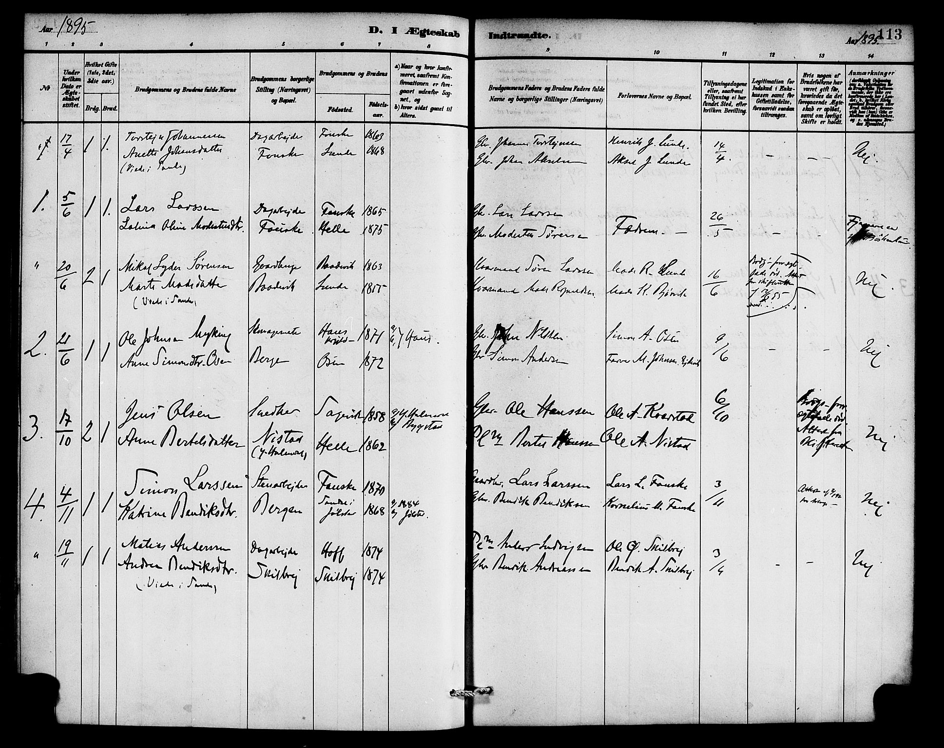 Gaular sokneprestembete, SAB/A-80001/H/Haa: Parish register (official) no. C 1, 1882-1897, p. 113
