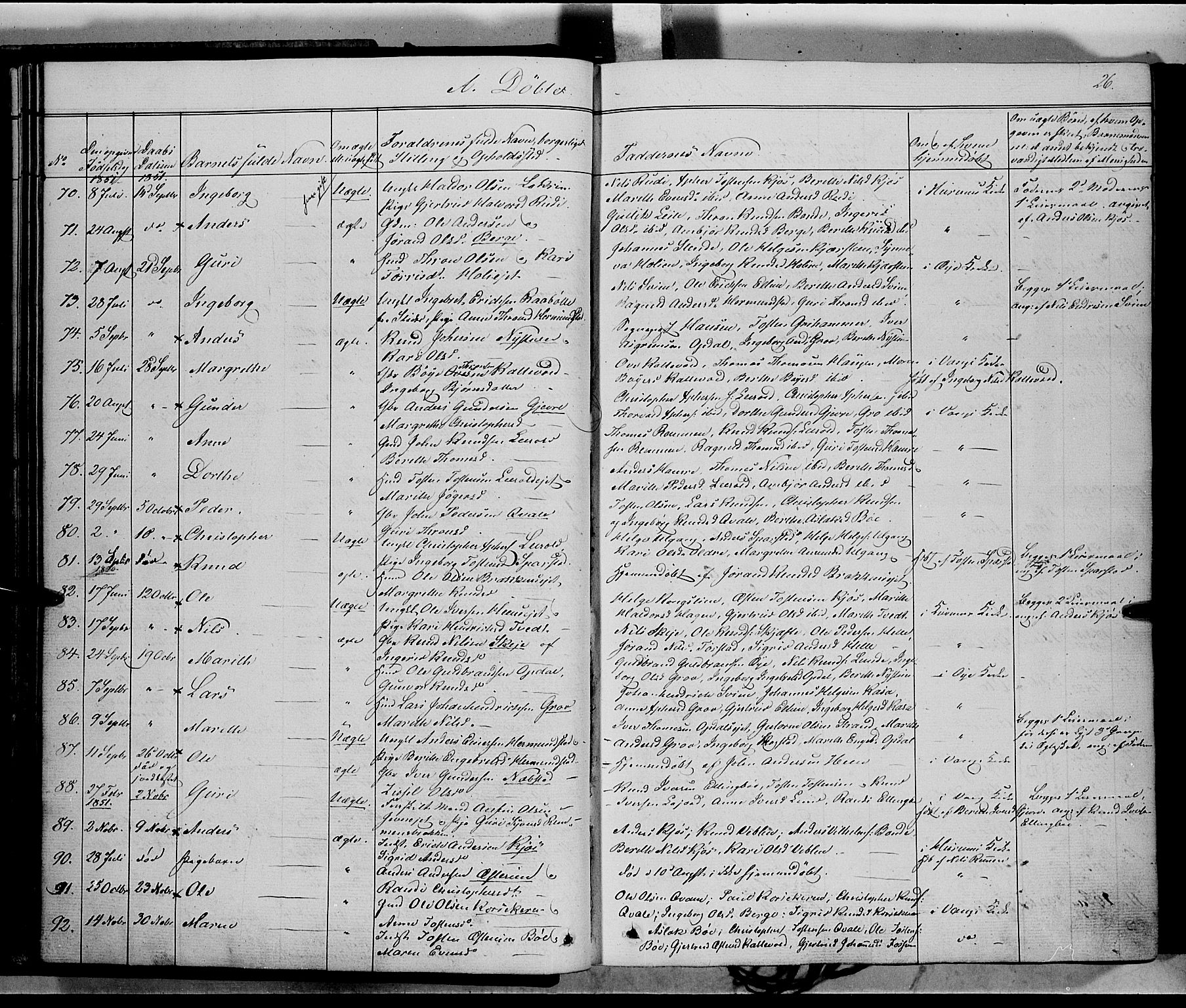 Vang prestekontor, Valdres, SAH/PREST-140/H/Ha/L0006: Parish register (official) no. 6, 1846-1864, p. 26