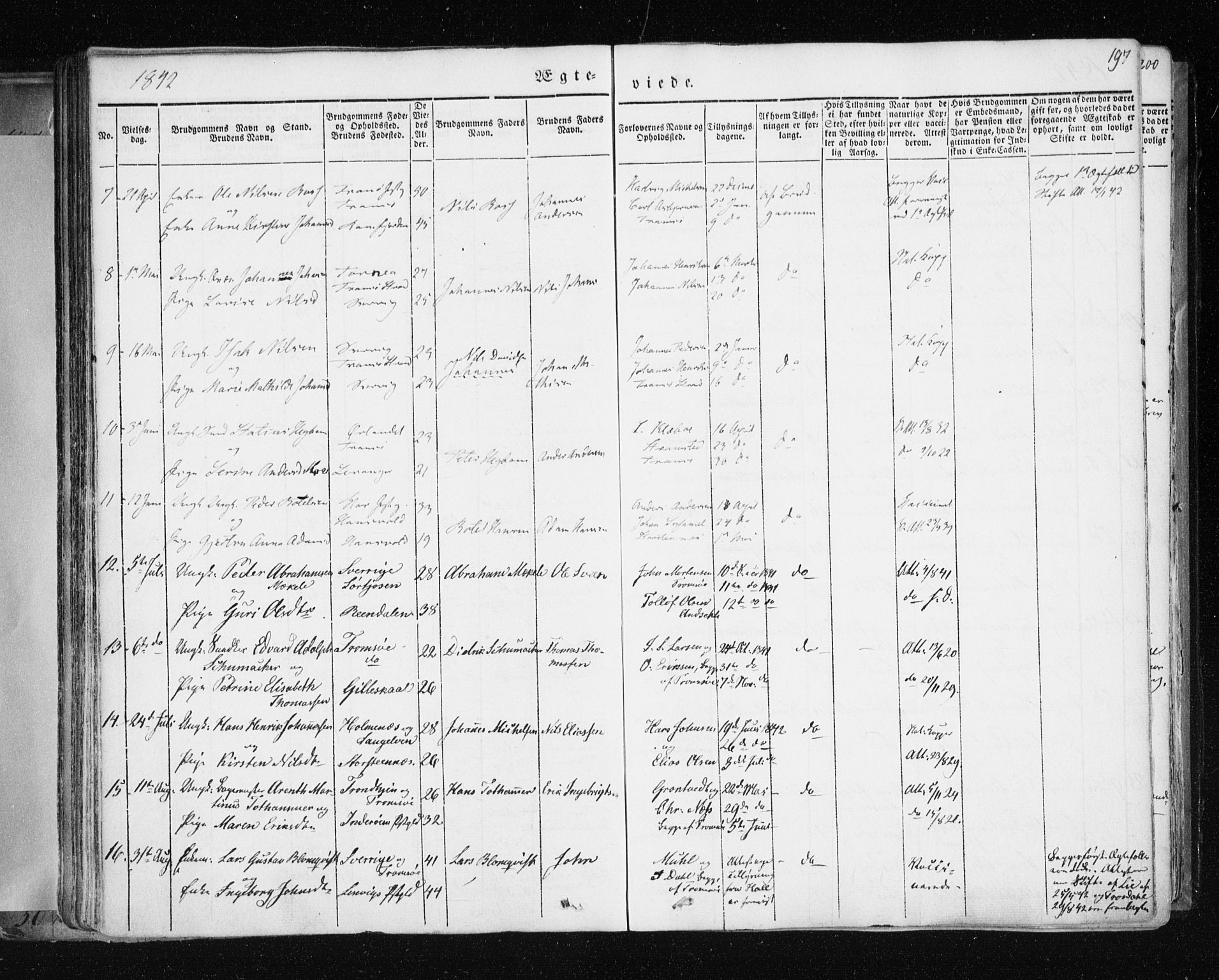 Tromsø sokneprestkontor/stiftsprosti/domprosti, SATØ/S-1343/G/Ga/L0009kirke: Parish register (official) no. 9, 1837-1847, p. 197