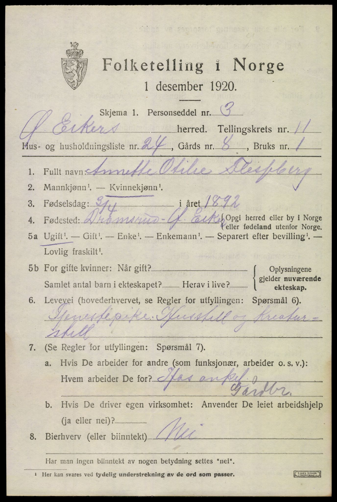 SAKO, 1920 census for Øvre Eiker, 1920, p. 17562