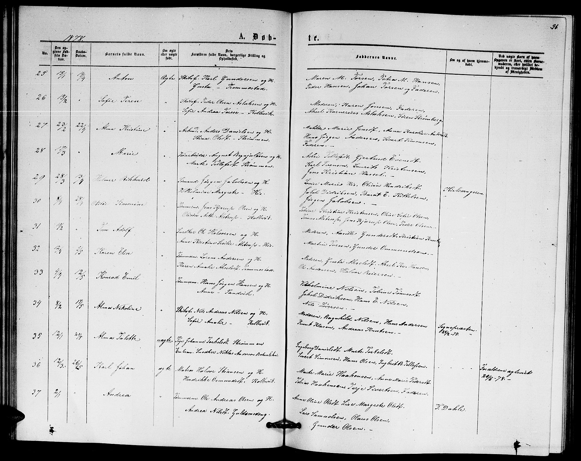 Hisøy sokneprestkontor, AV/SAK-1111-0020/F/Fb/L0002: Parish register (copy) no. B 2, 1873-1885, p. 36