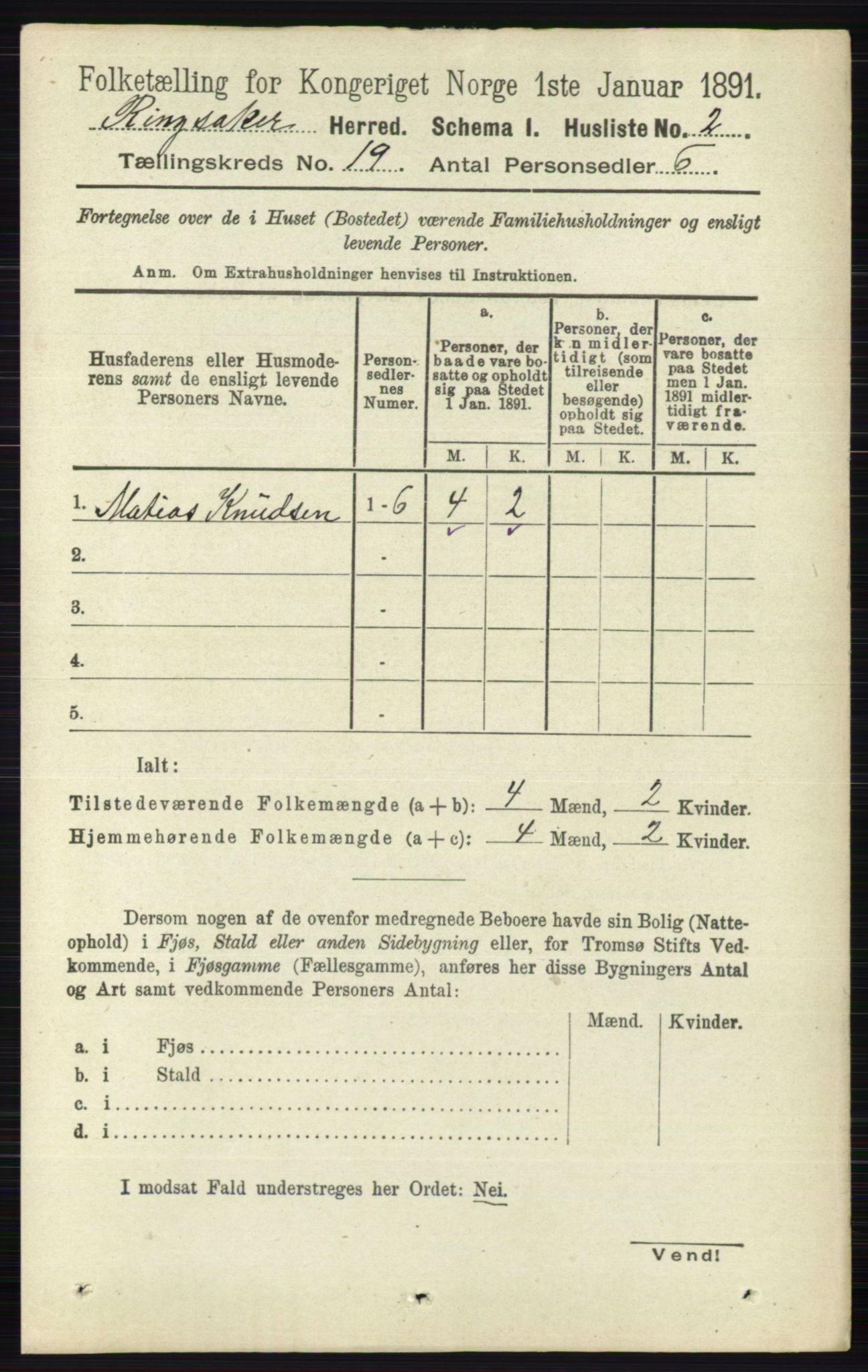 RA, 1891 census for 0412 Ringsaker, 1891, p. 10526