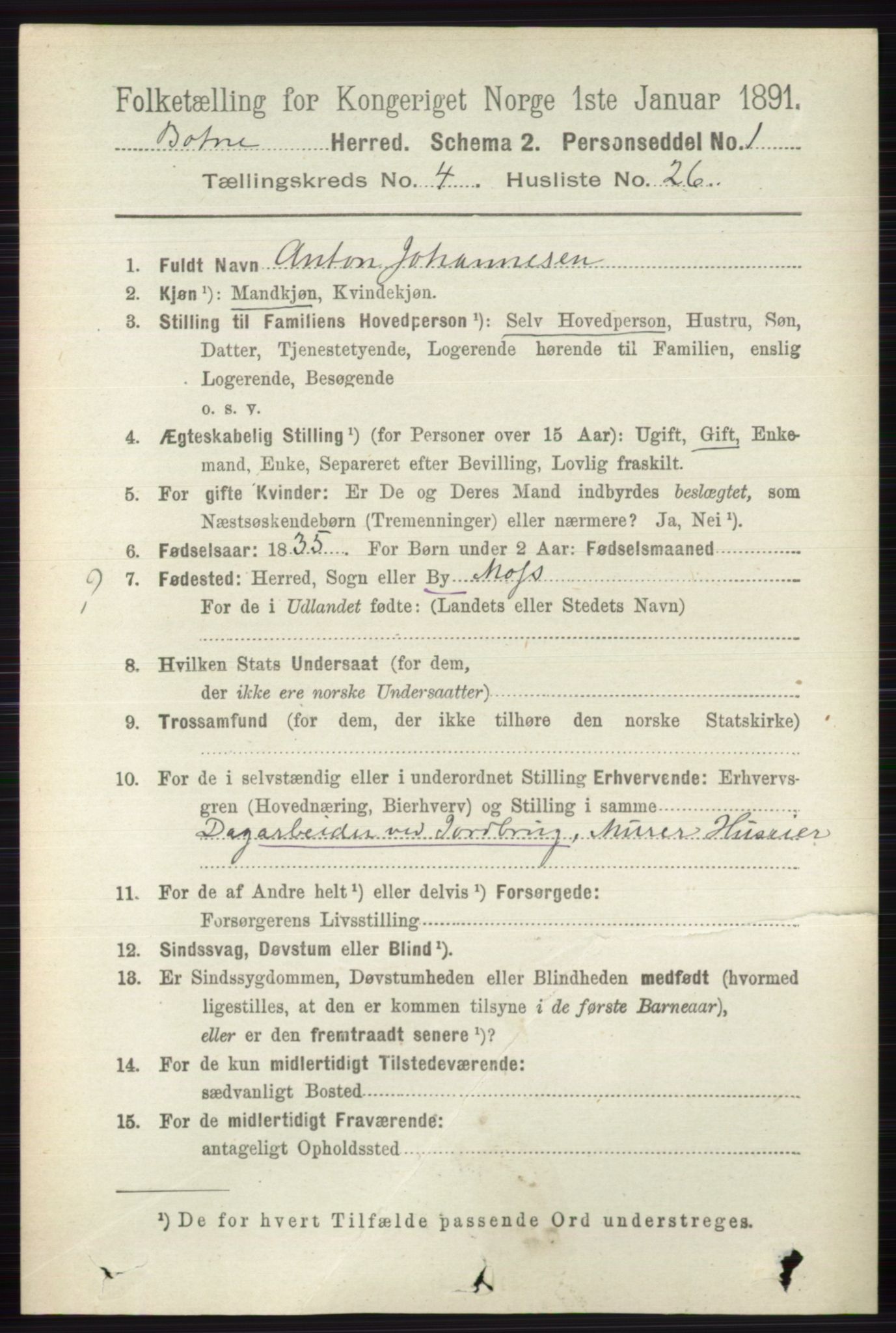 RA, 1891 census for 0715 Botne, 1891, p. 1749