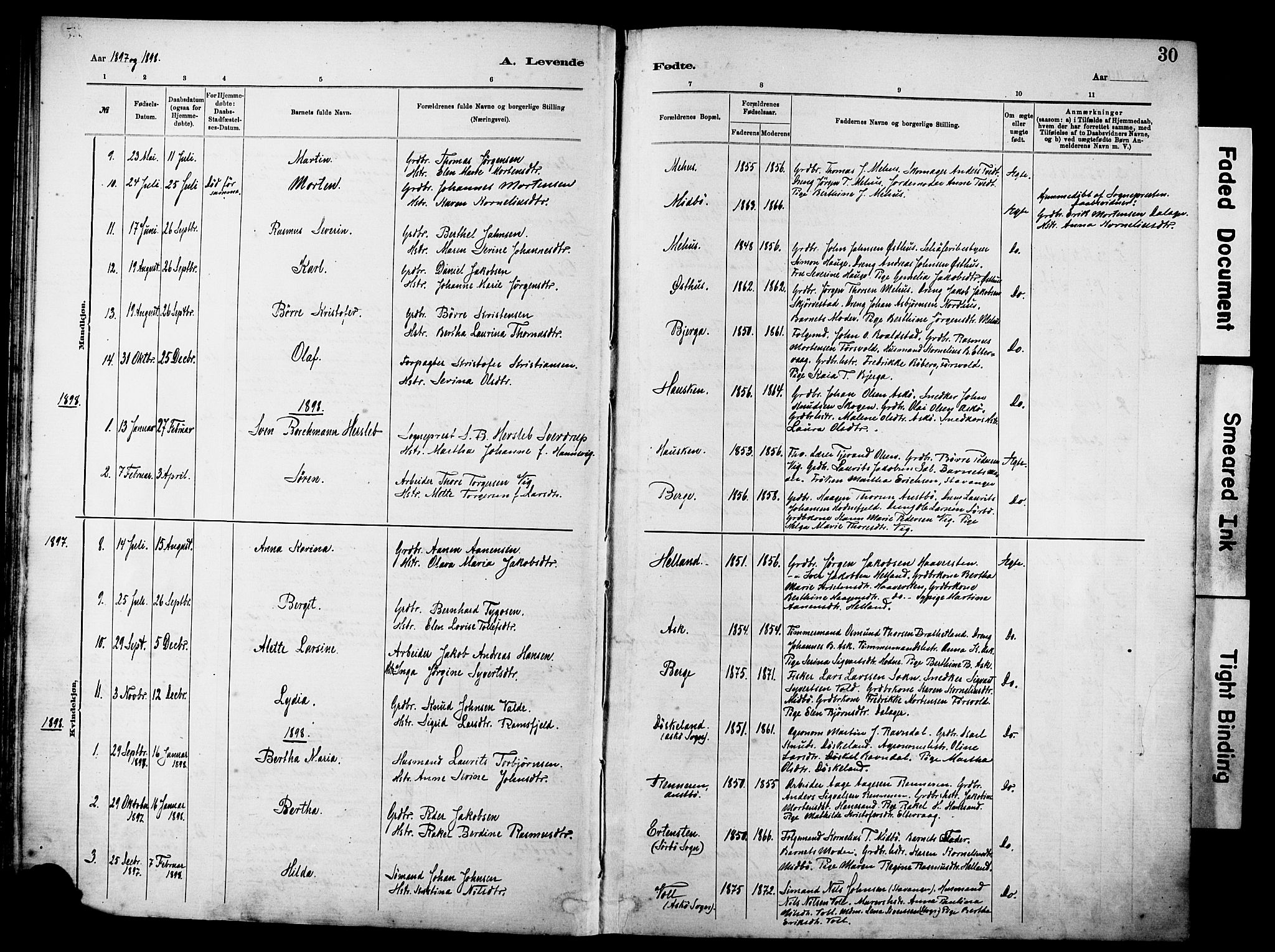 Rennesøy sokneprestkontor, AV/SAST-A -101827/H/Ha/Haa/L0012: Parish register (official) no. A 13, 1885-1917, p. 30