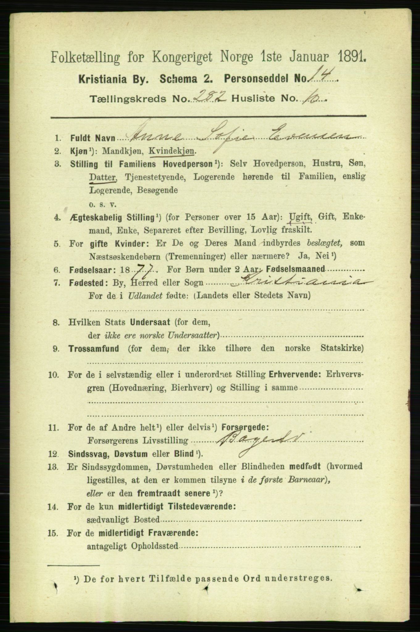 RA, 1891 census for 0301 Kristiania, 1891, p. 171896