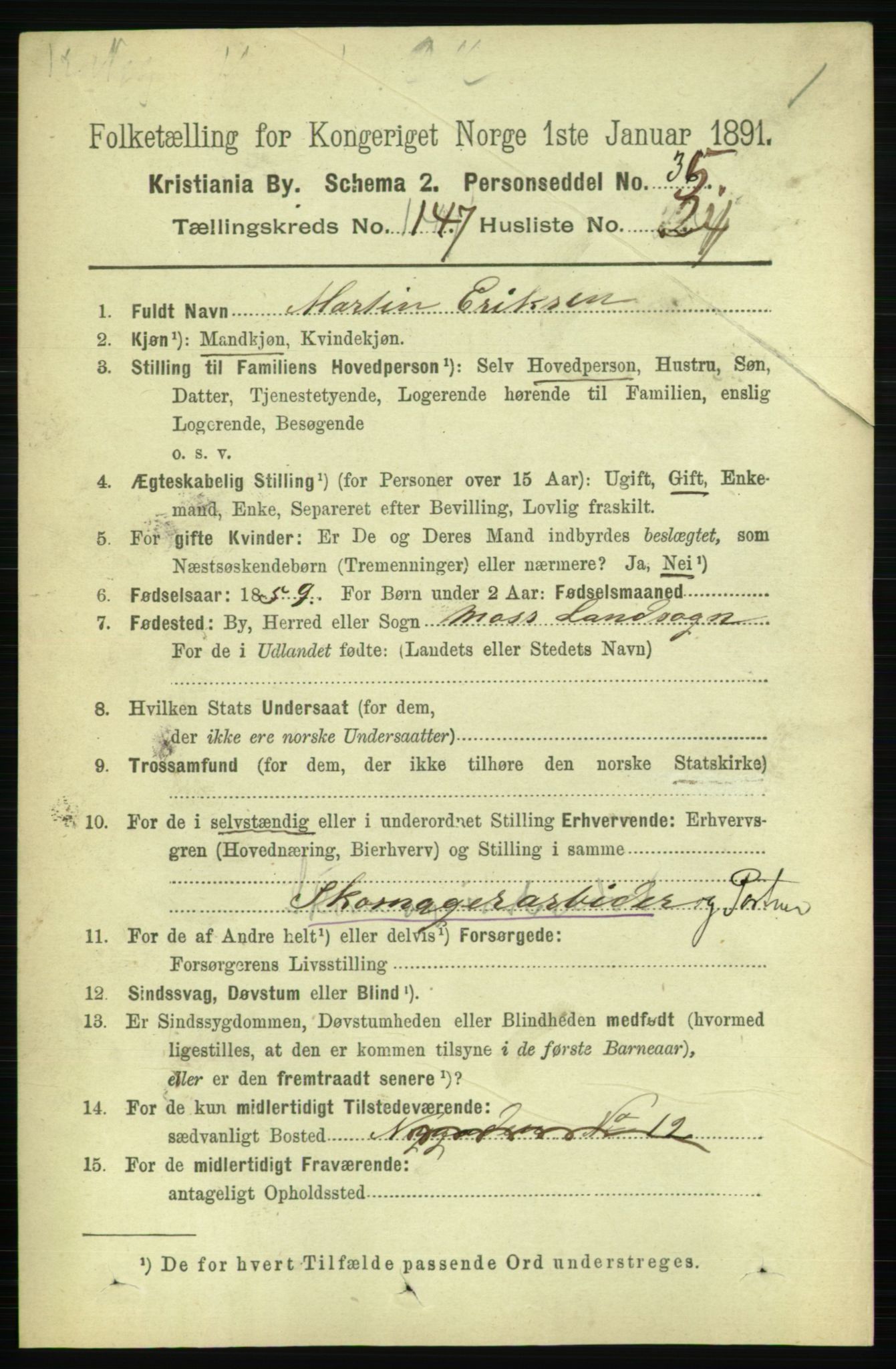 RA, 1891 census for 0301 Kristiania, 1891, p. 82265