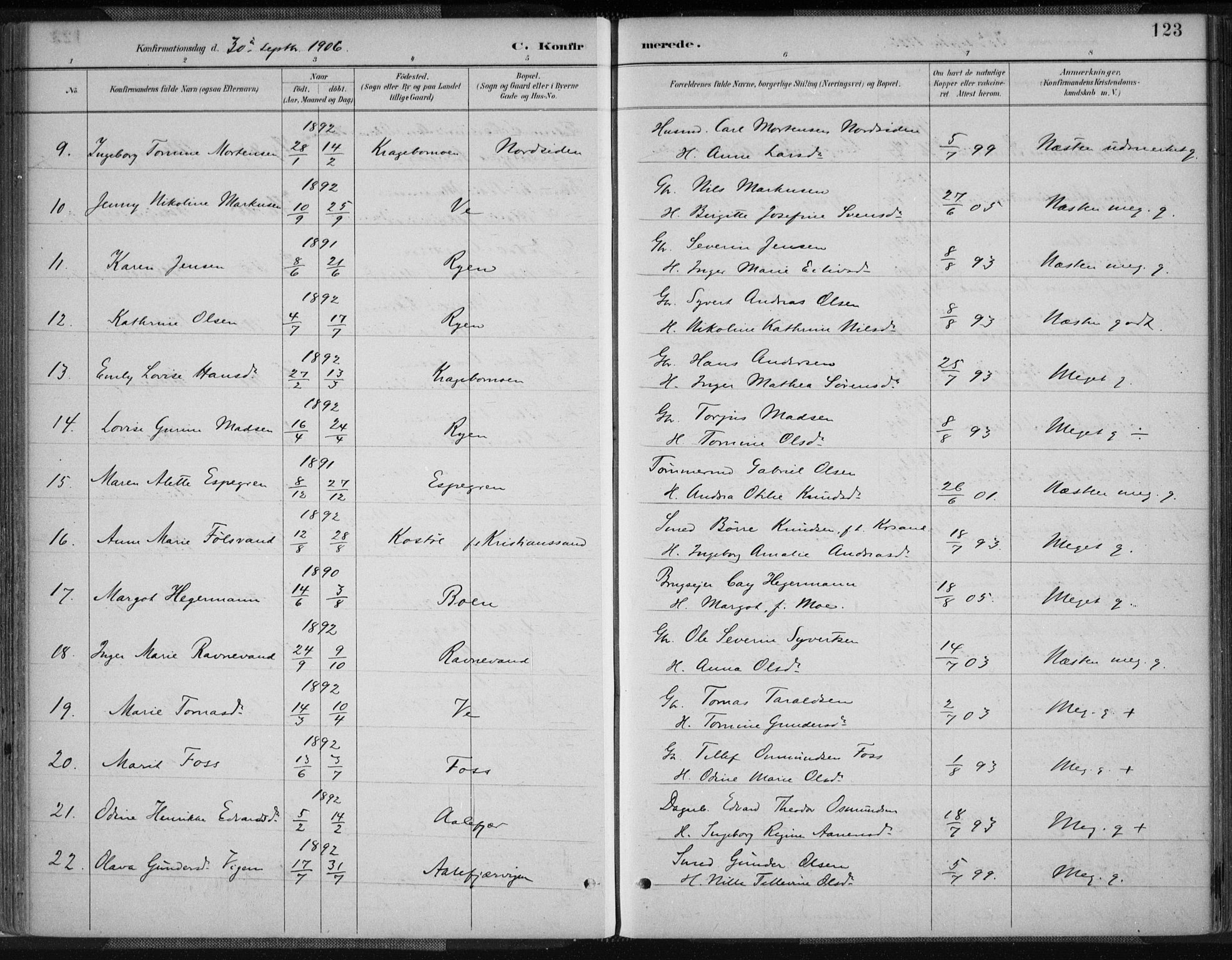 Tveit sokneprestkontor, AV/SAK-1111-0043/F/Fa/L0007: Parish register (official) no. A 7, 1887-1908, p. 123