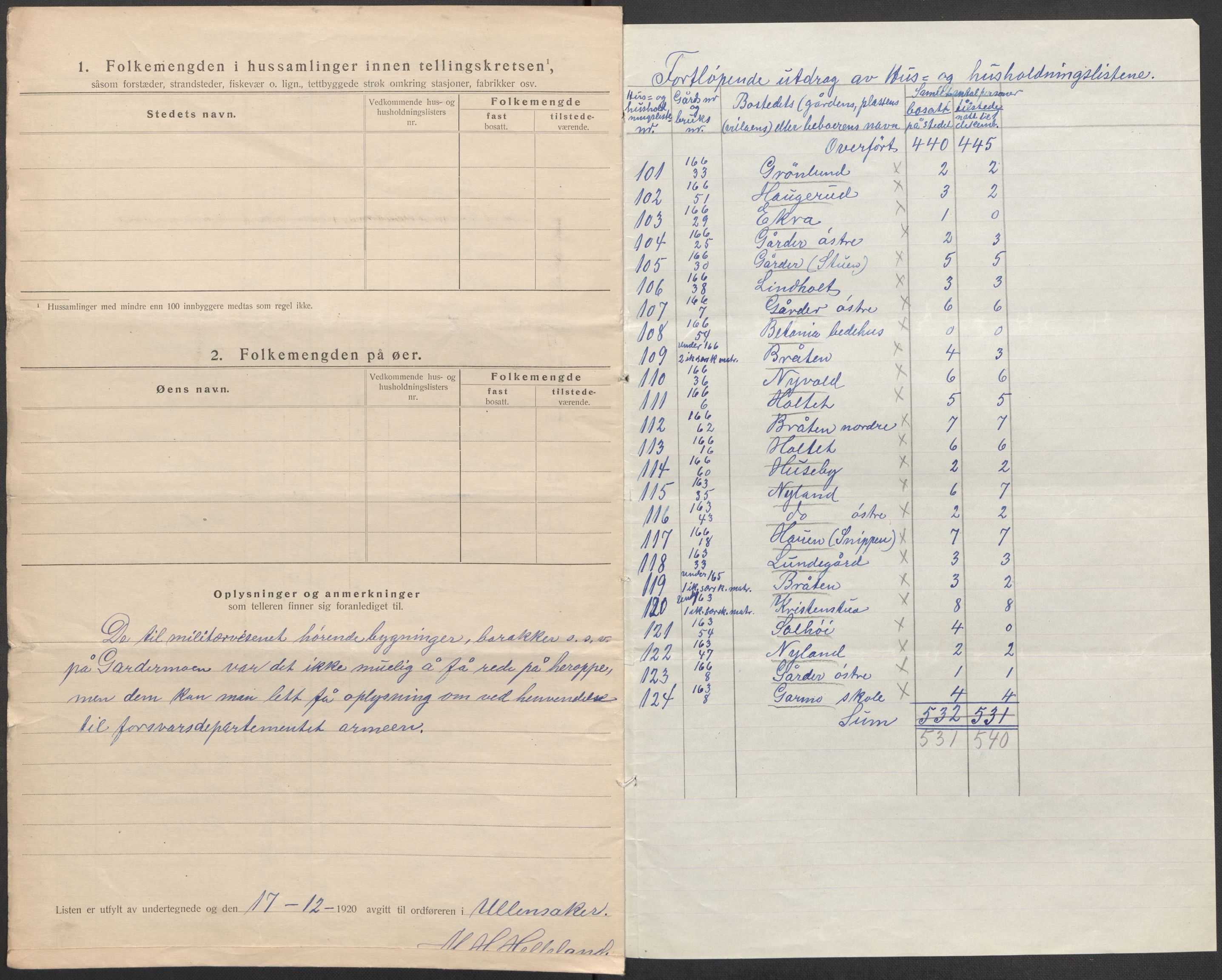 SAO, 1920 census for Ullensaker, 1920, p. 50