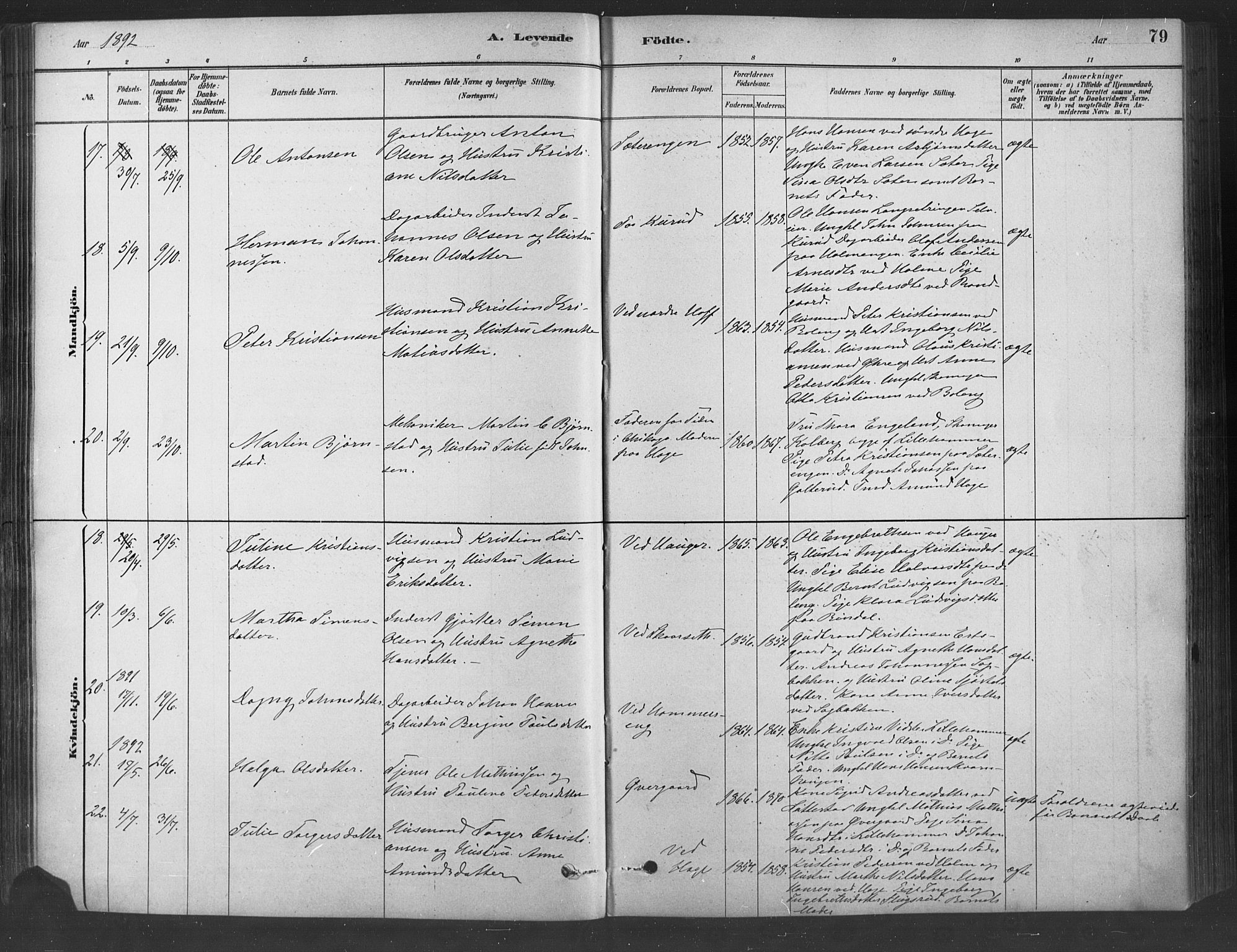 Fåberg prestekontor, AV/SAH-PREST-086/H/Ha/Haa/L0009: Parish register (official) no. 9, 1879-1898, p. 79