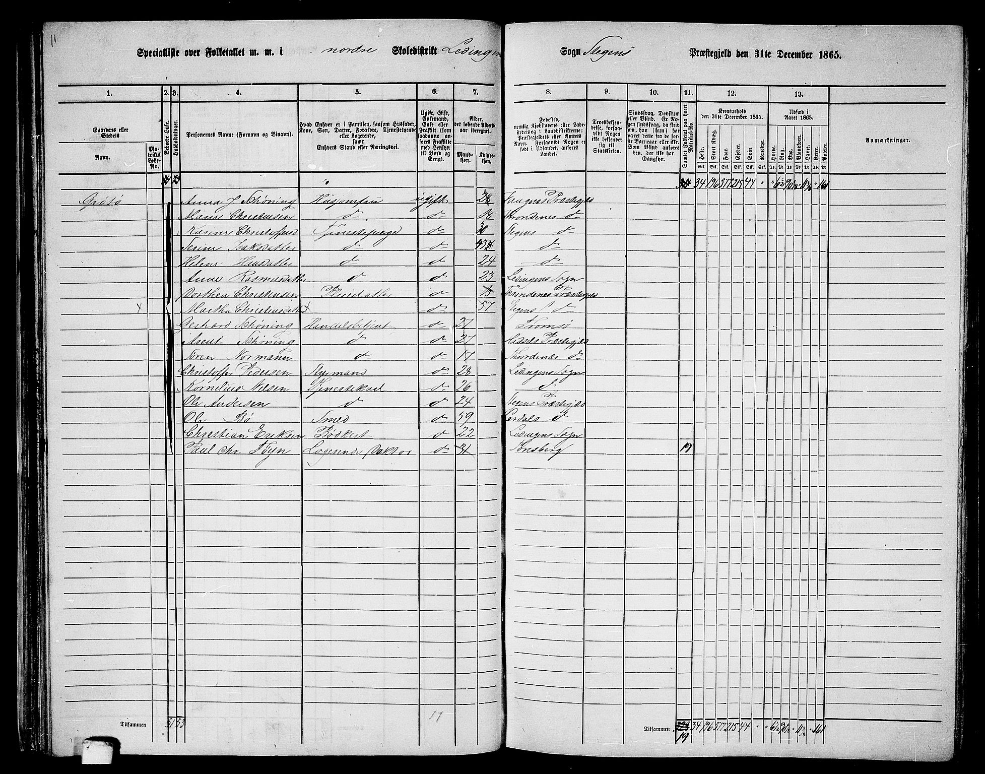 RA, 1865 census for Steigen, 1865, p. 40