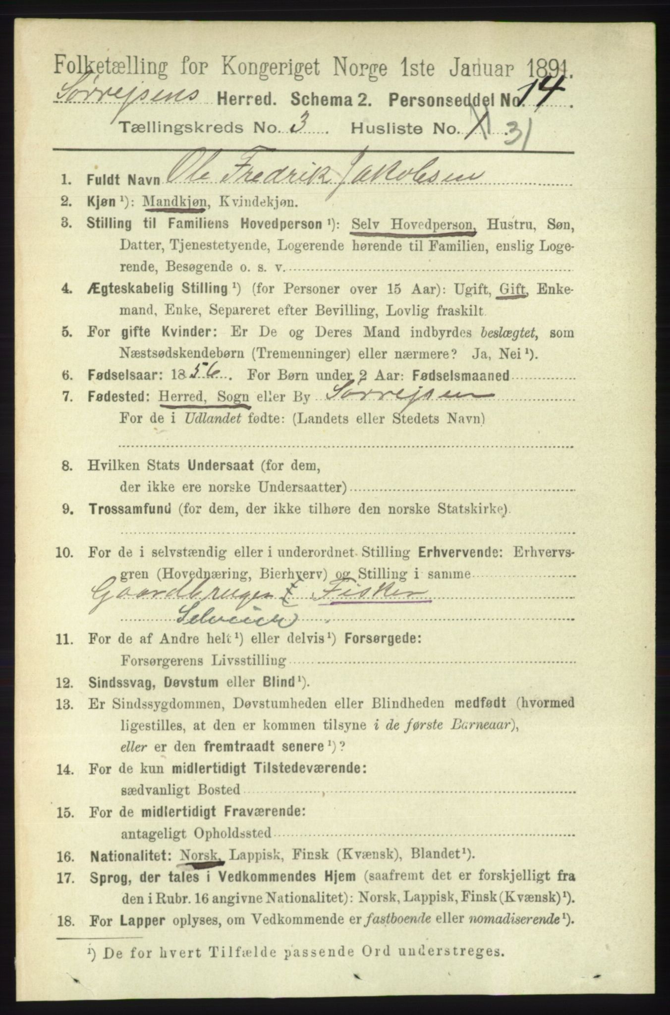 RA, 1891 census for 1925 Sørreisa, 1891, p. 953