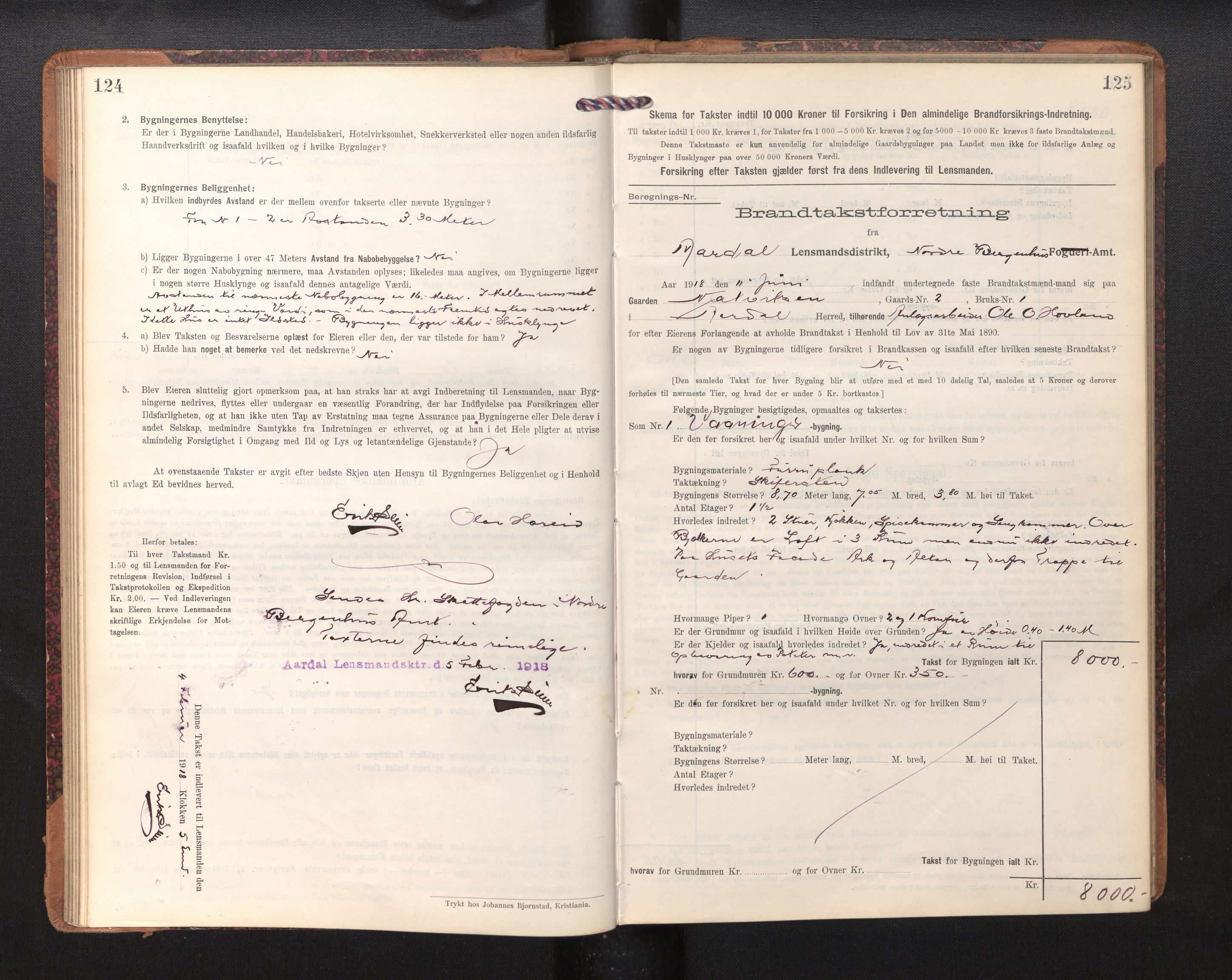 Lensmannen i Årdal, AV/SAB-A-30501/0012/L0009: Branntakstprotokoll, skjematakst, 1914-1926, p. 124-125