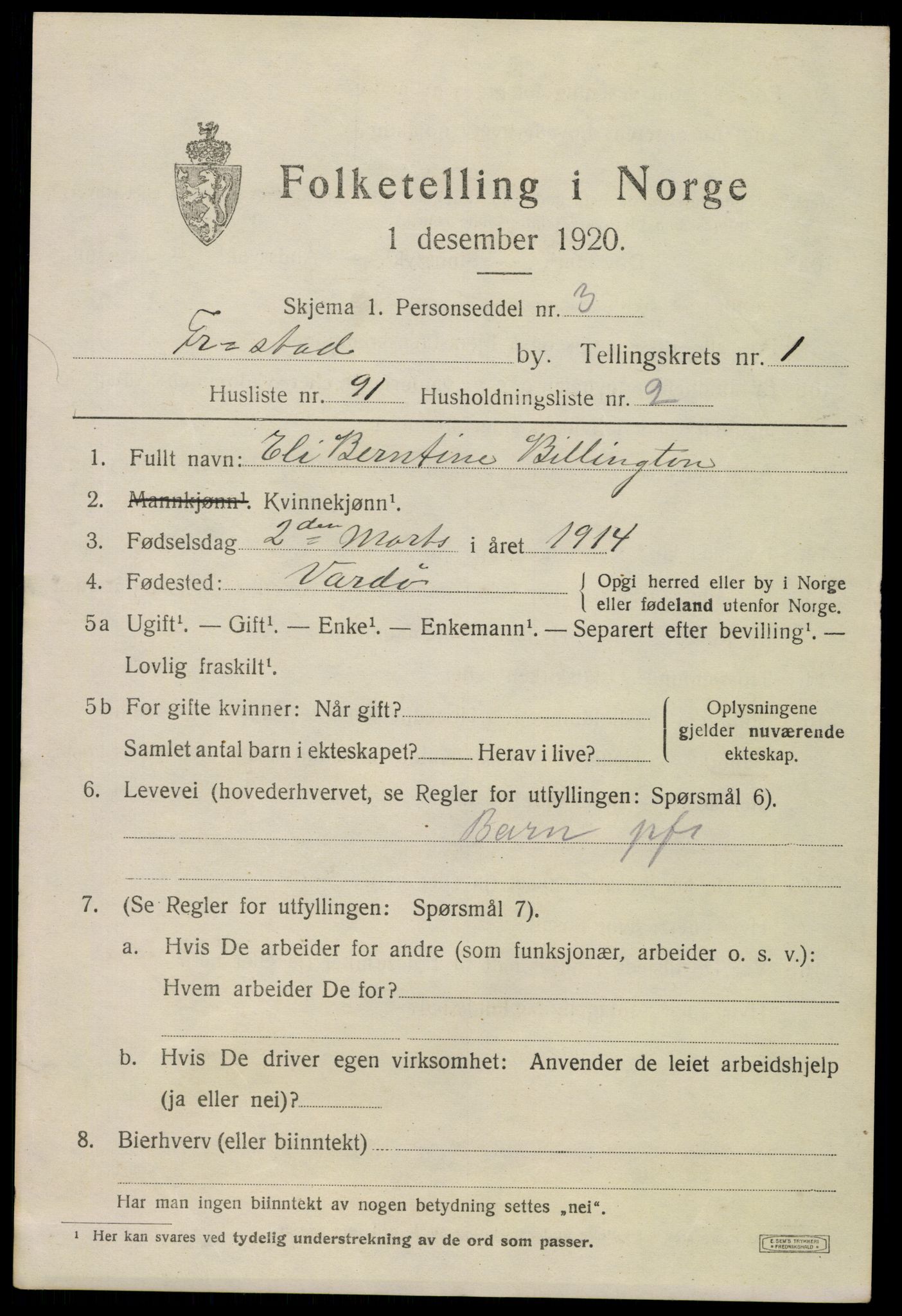 SAO, 1920 census for Fredrikstad, 1920, p. 13553