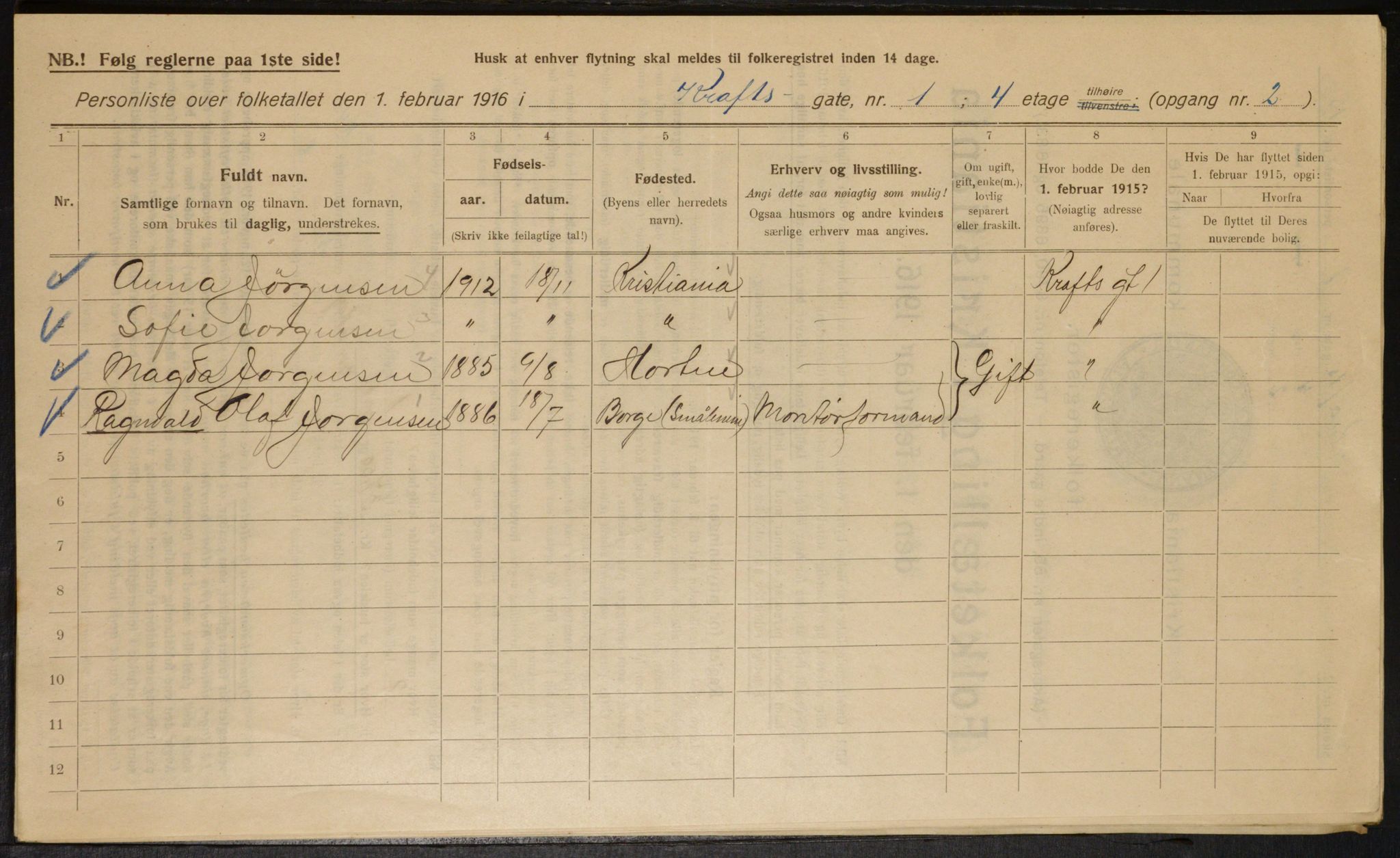 OBA, Municipal Census 1916 for Kristiania, 1916, p. 55055