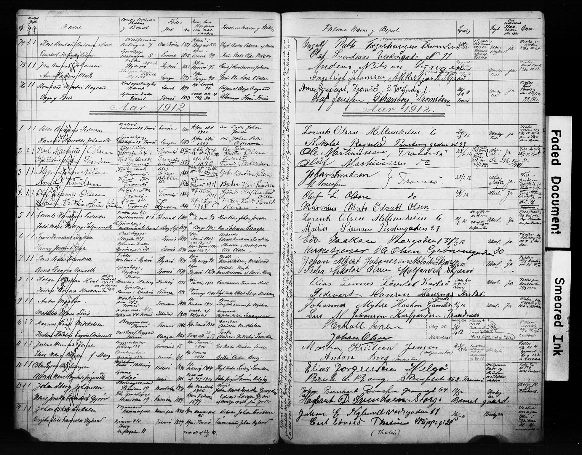 Tromsø sokneprestkontor/stiftsprosti/domprosti, AV/SATØ-S-1343/H/Hc/L0099/0007: Banns register no. 99.7, 1911-1915