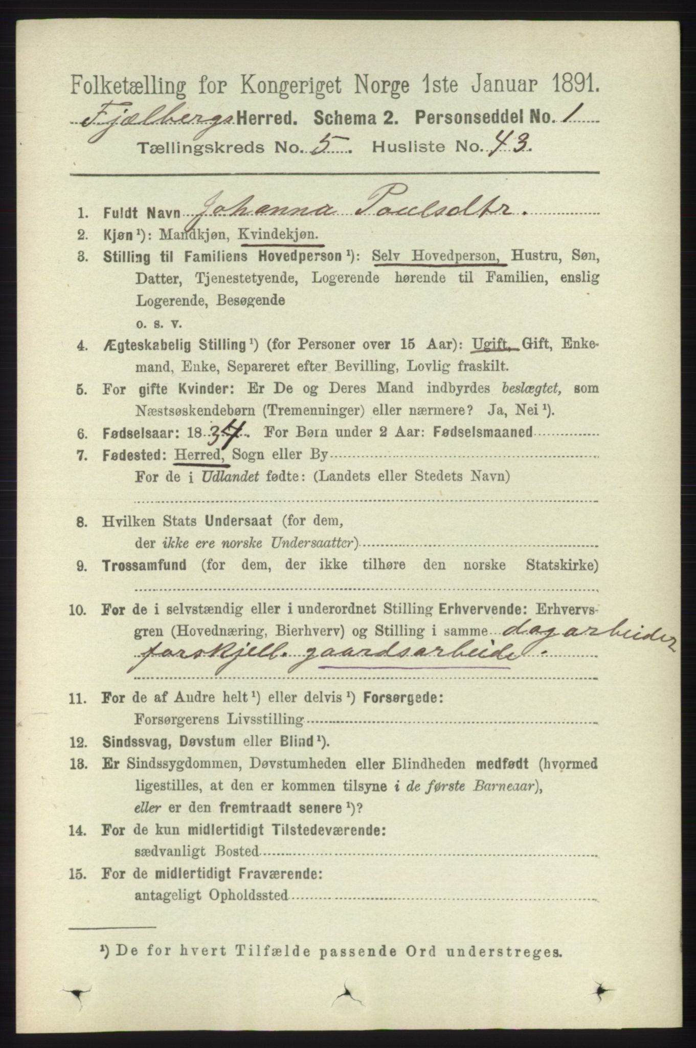 RA, 1891 census for 1213 Fjelberg, 1891, p. 1723