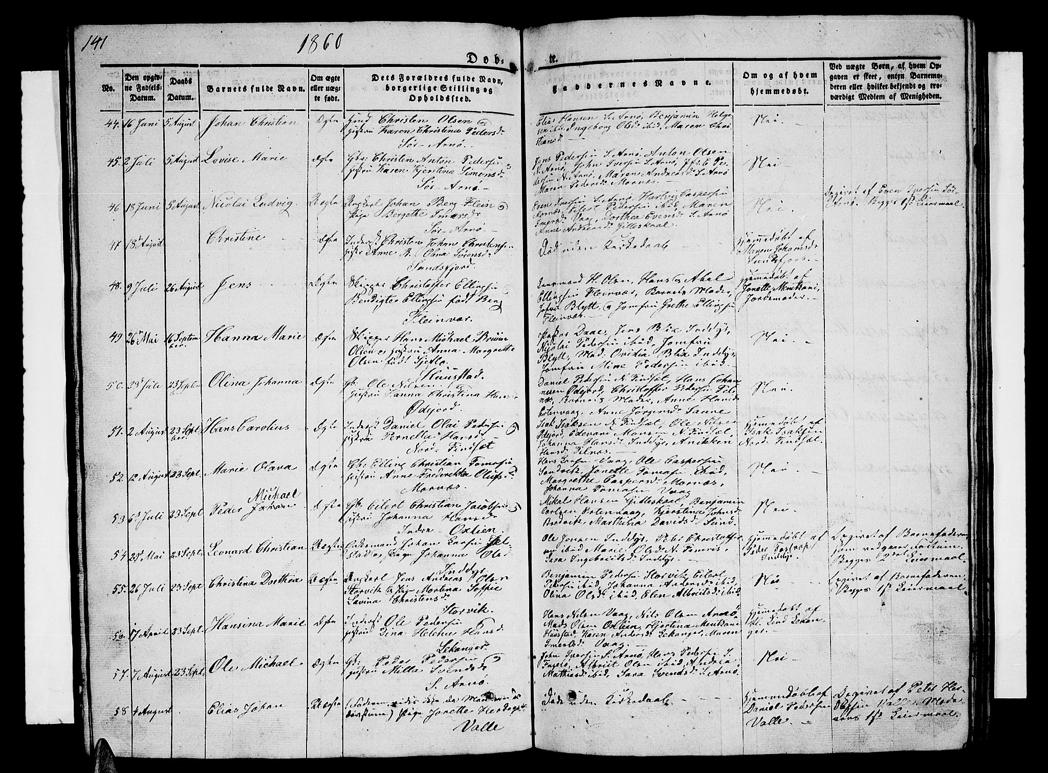 Ministerialprotokoller, klokkerbøker og fødselsregistre - Nordland, AV/SAT-A-1459/805/L0106: Parish register (copy) no. 805C02, 1841-1861, p. 141