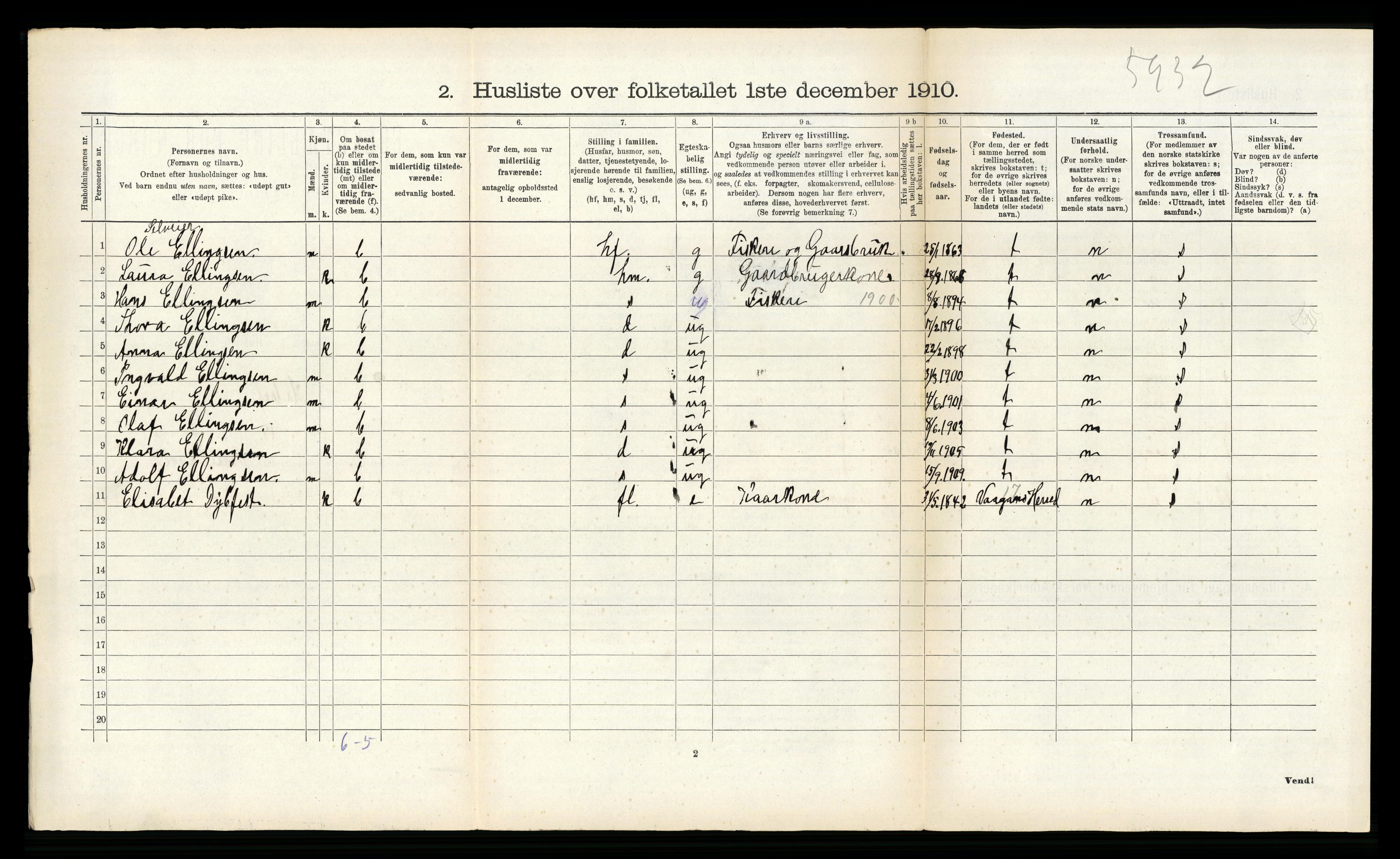 RA, 1910 census for Hadsel, 1910, p. 556