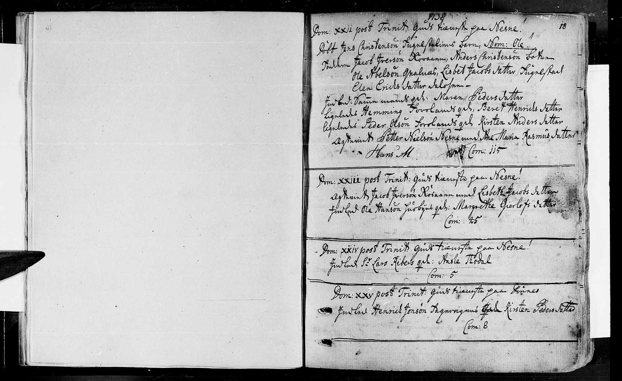 Ministerialprotokoller, klokkerbøker og fødselsregistre - Nordland, SAT/A-1459/838/L0543: Parish register (official) no. 838A02, 1738-1769, p. 17-18