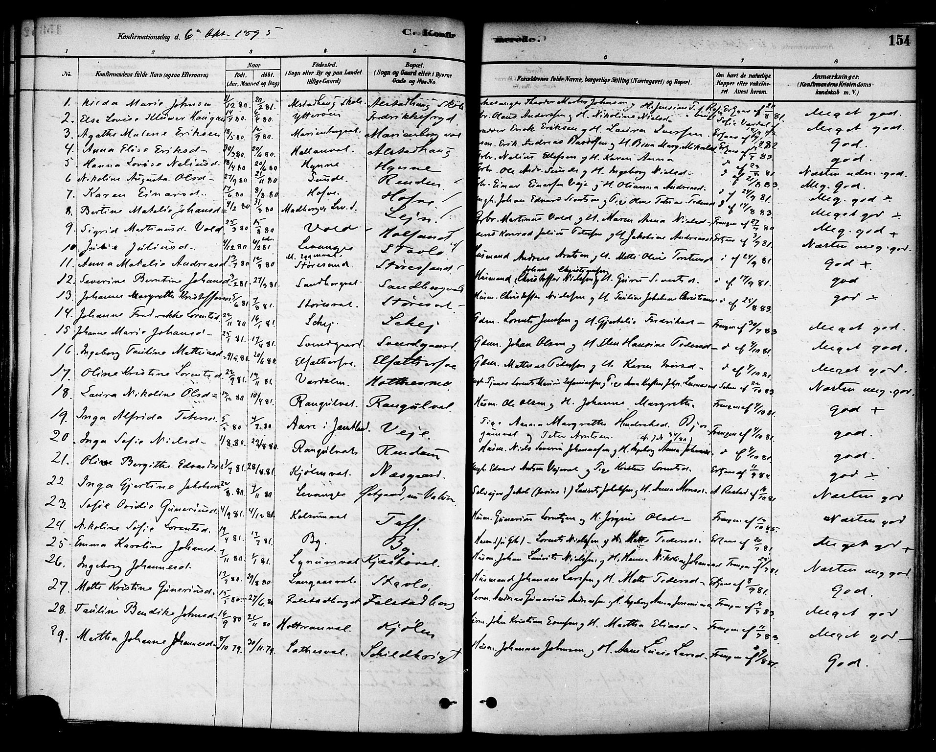 Ministerialprotokoller, klokkerbøker og fødselsregistre - Nord-Trøndelag, SAT/A-1458/717/L0159: Parish register (official) no. 717A09, 1878-1898, p. 154