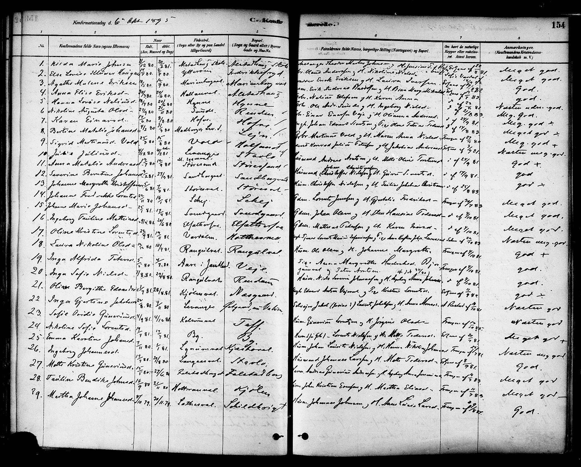 Ministerialprotokoller, klokkerbøker og fødselsregistre - Nord-Trøndelag, AV/SAT-A-1458/717/L0159: Parish register (official) no. 717A09, 1878-1898, p. 154