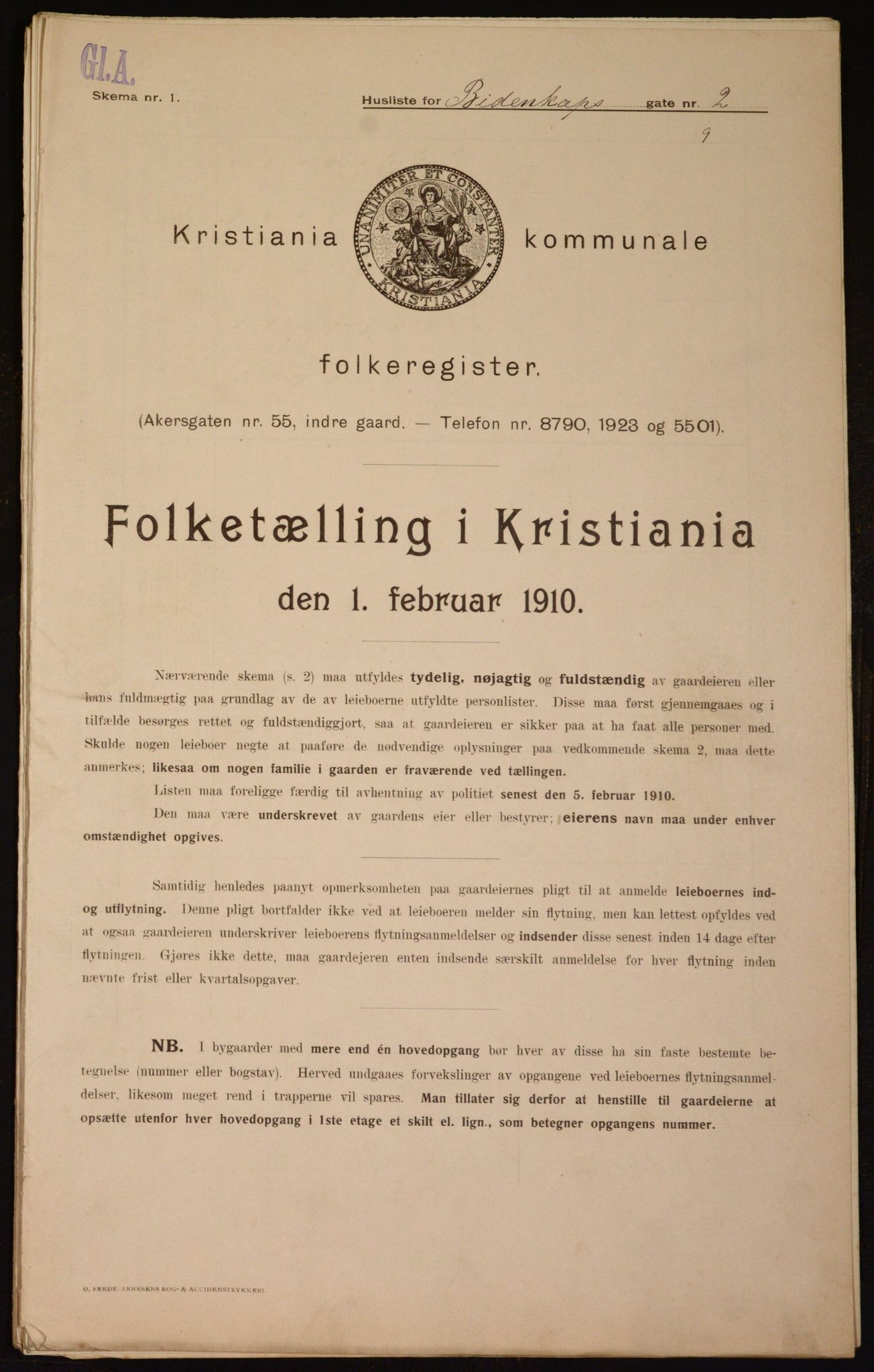 OBA, Municipal Census 1910 for Kristiania, 1910, p. 4566