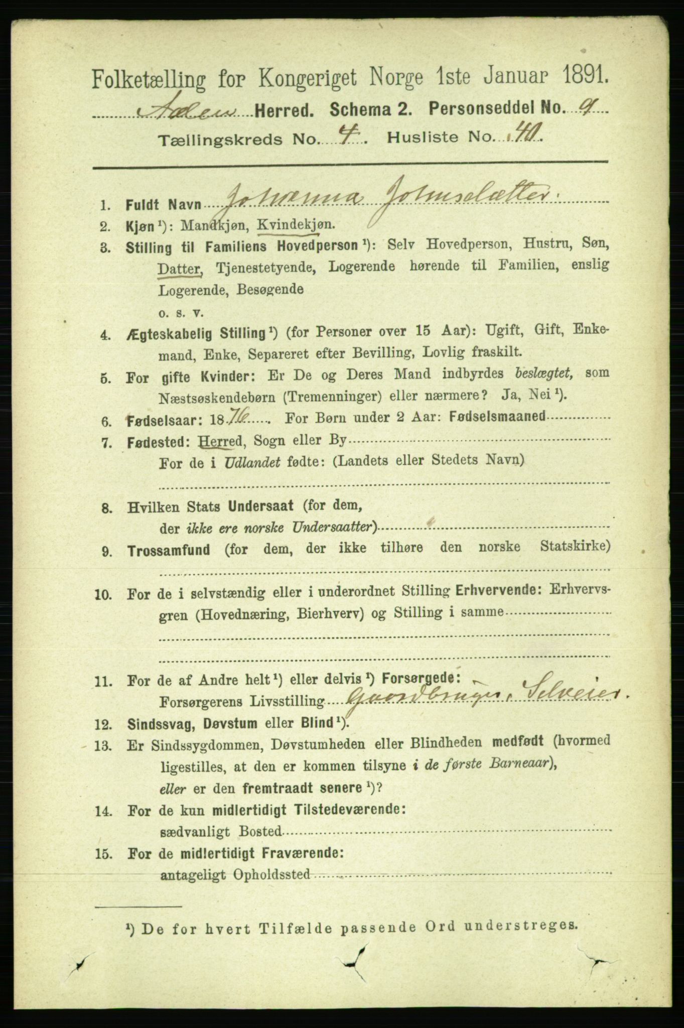 RA, 1891 census for 1644 Ålen, 1891, p. 1431