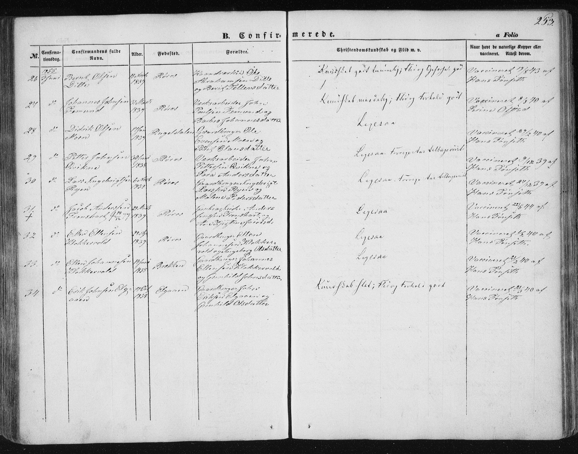 Ministerialprotokoller, klokkerbøker og fødselsregistre - Sør-Trøndelag, AV/SAT-A-1456/681/L0931: Parish register (official) no. 681A09, 1845-1859, p. 253