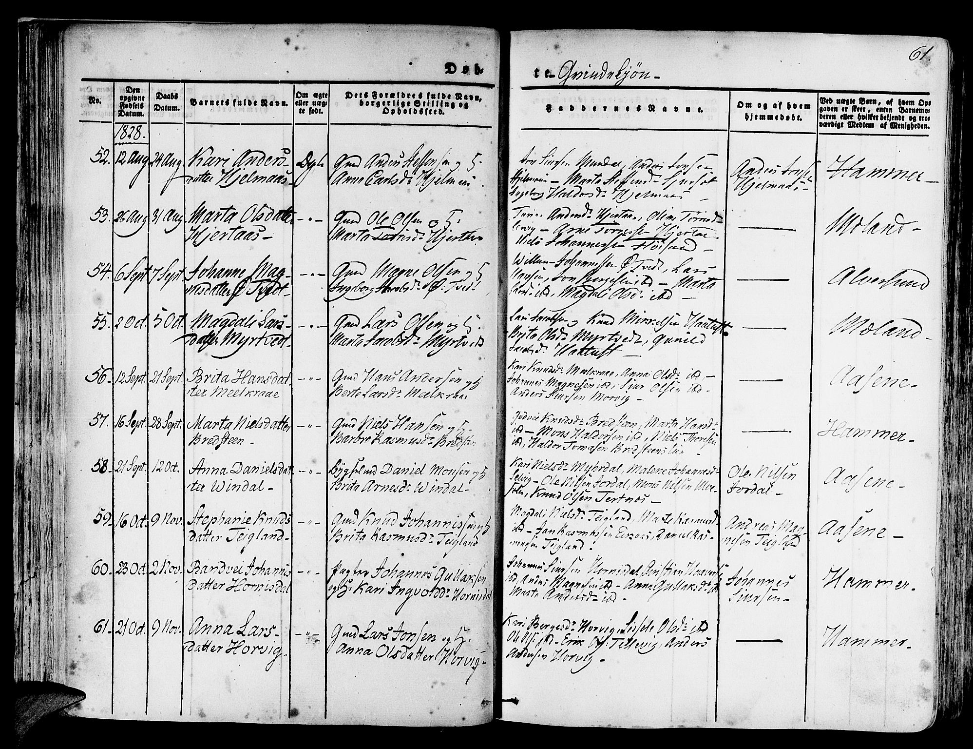 Hamre sokneprestembete, AV/SAB-A-75501/H/Ha/Haa/Haaa/L0011: Parish register (official) no. A 11, 1826-1834, p. 61