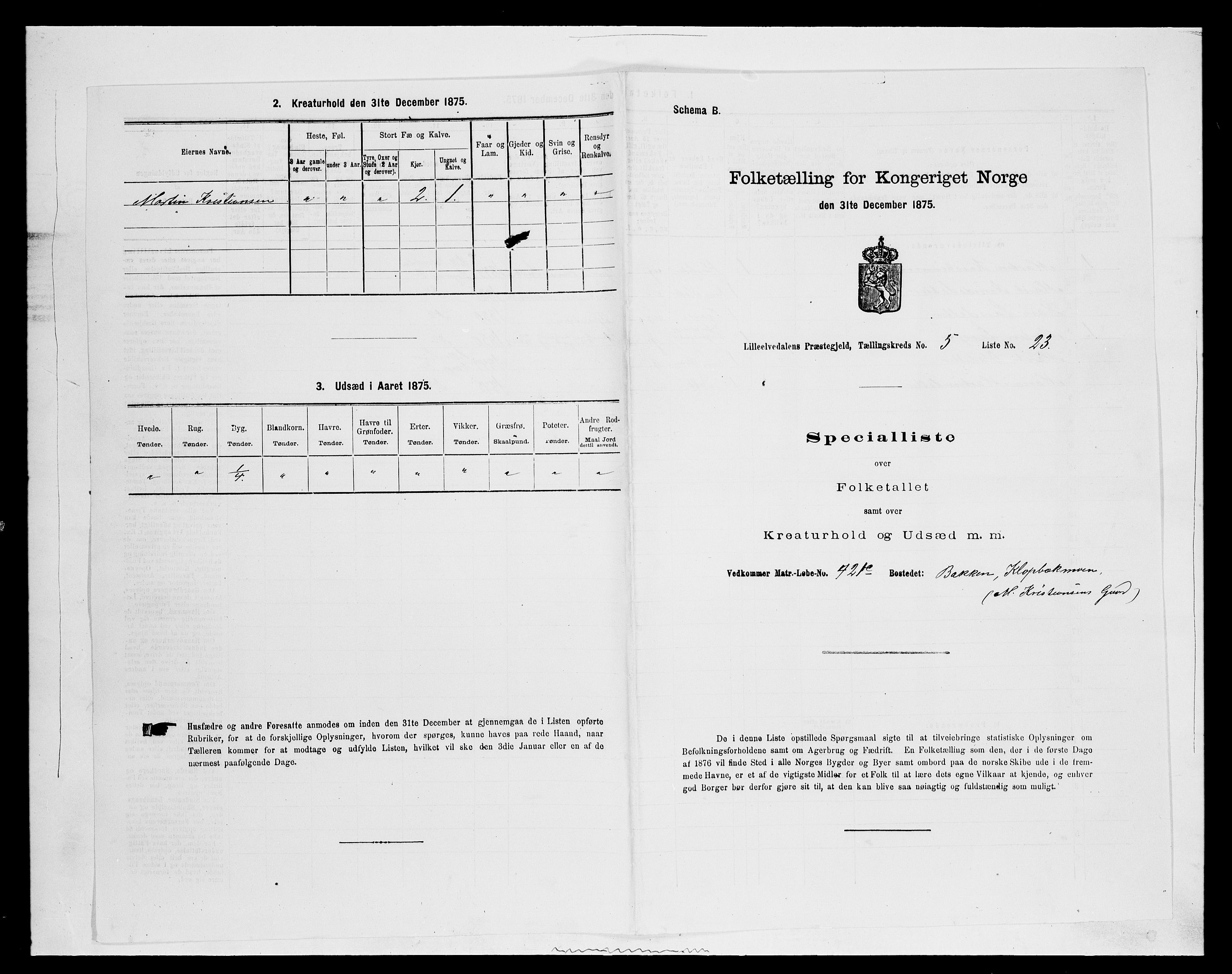 SAH, 1875 census for 0438P Lille Elvedalen, 1875, p. 488