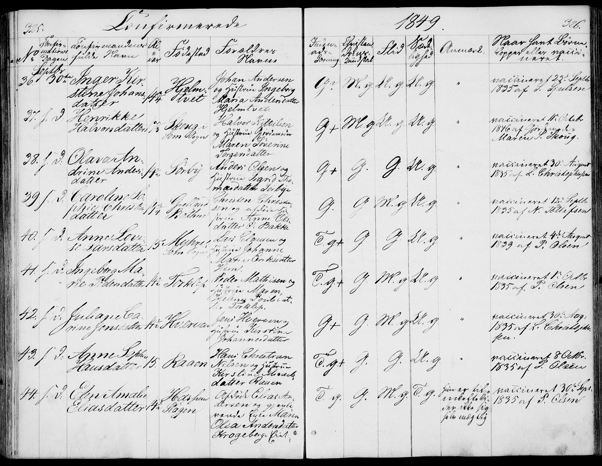 Våle kirkebøker, AV/SAKO-A-334/F/Fa/L0009a: Parish register (official) no. I 9A, 1839-1860, p. 325-326