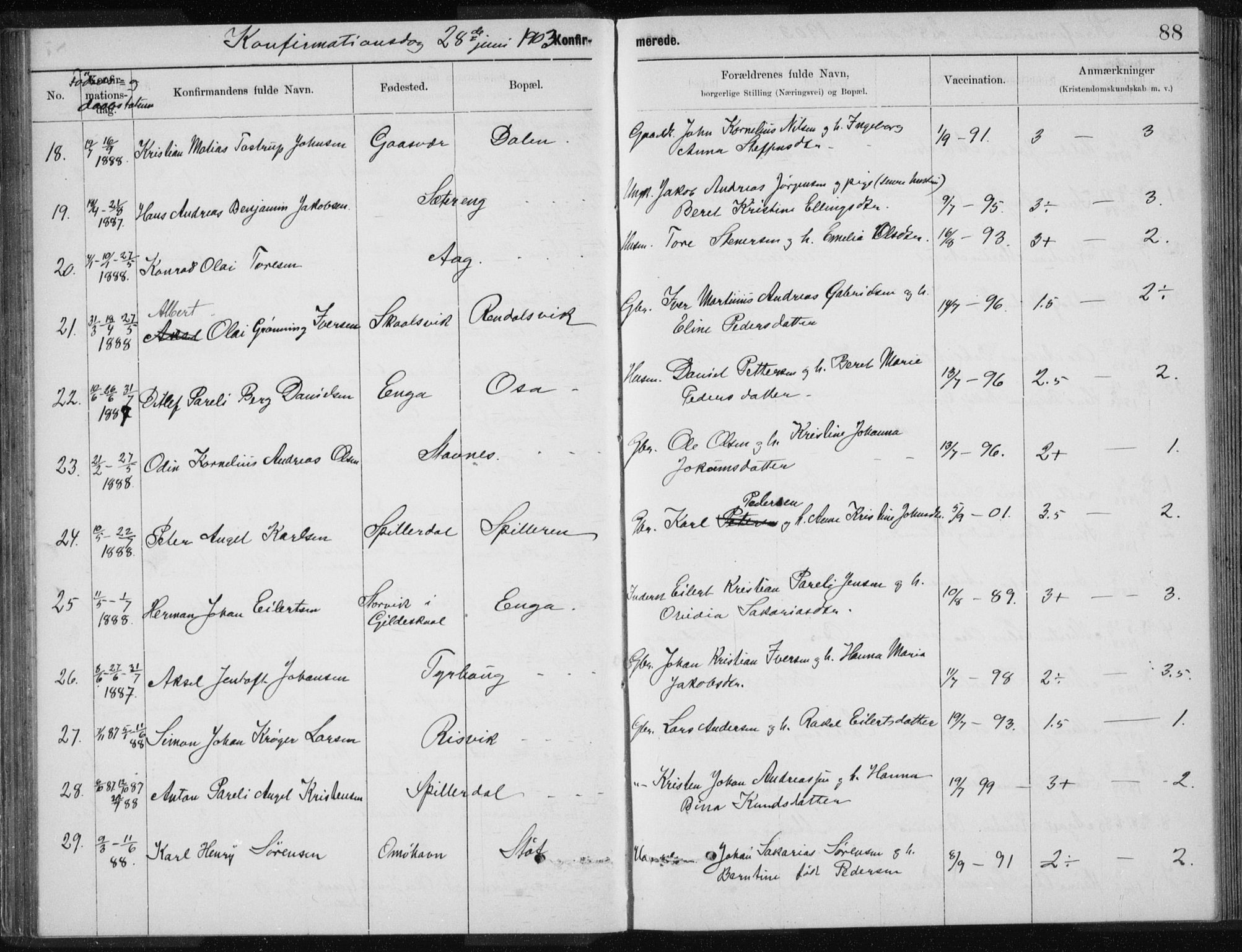 Ministerialprotokoller, klokkerbøker og fødselsregistre - Nordland, SAT/A-1459/843/L0637: Parish register (copy) no. 843C06, 1884-1908, p. 88