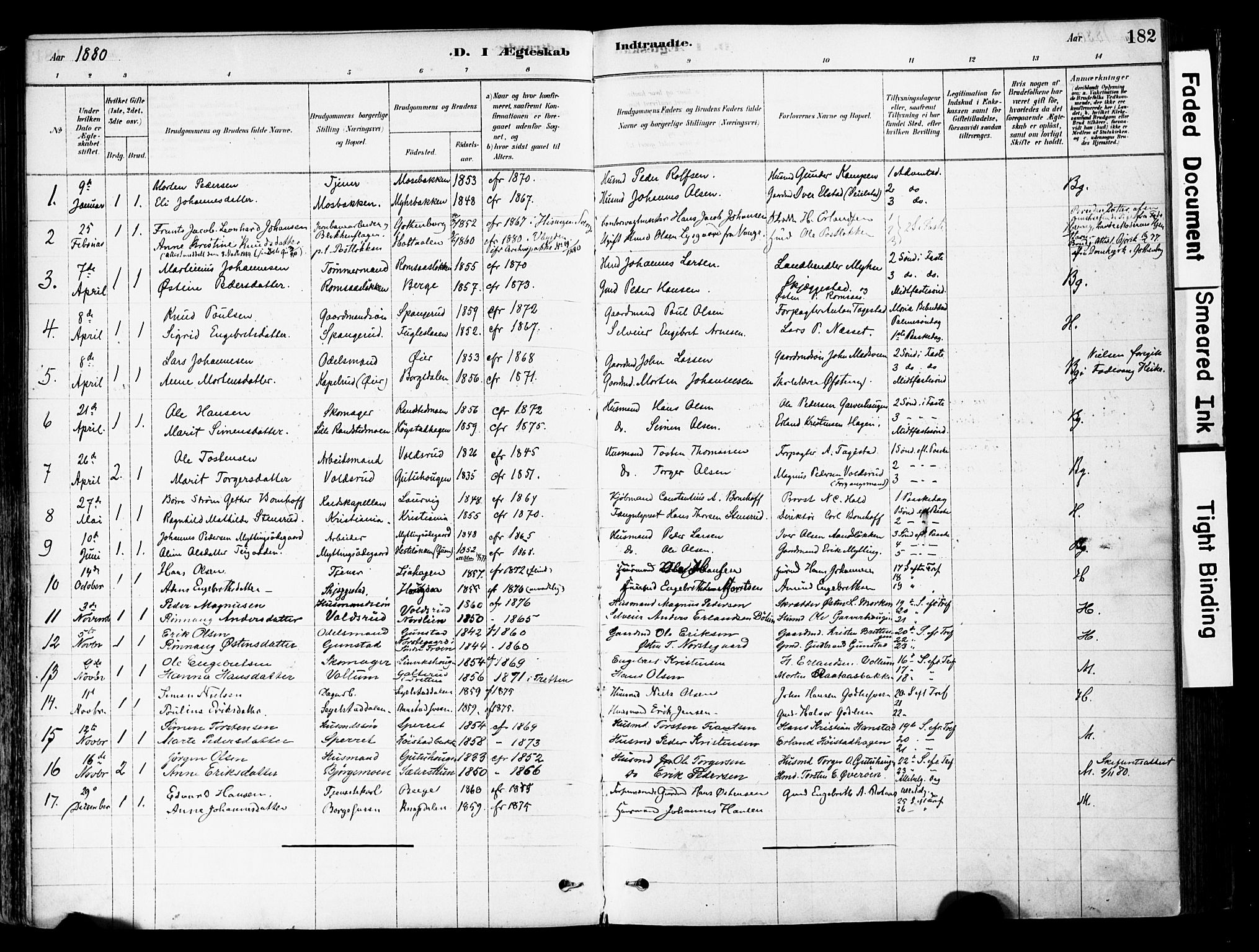 Ringebu prestekontor, SAH/PREST-082/H/Ha/Haa/L0008: Parish register (official) no. 8, 1878-1898, p. 182