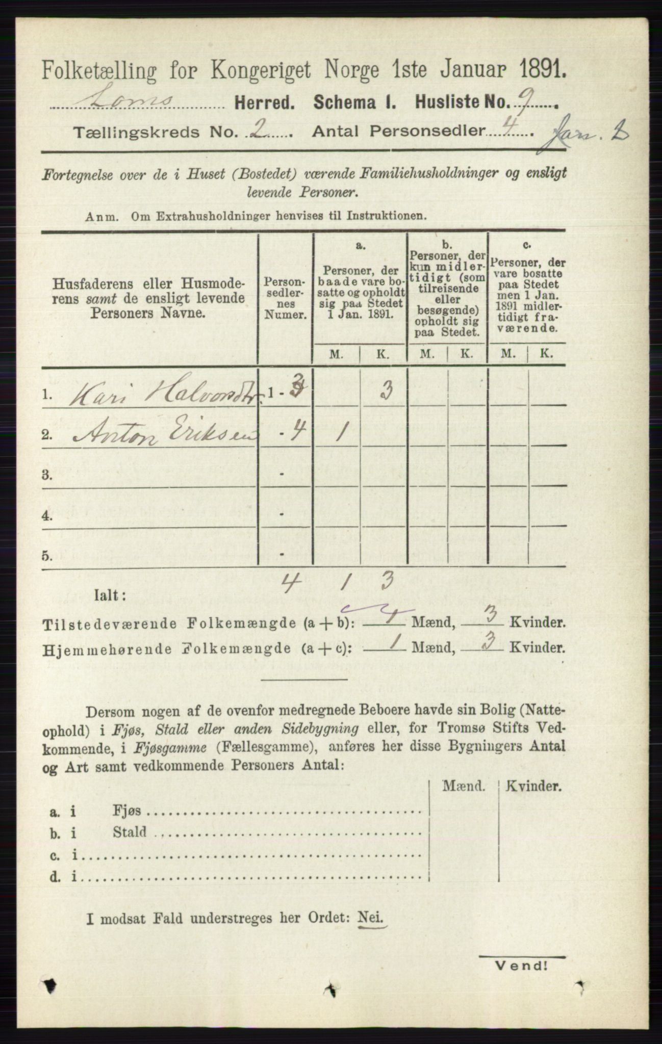 RA, 1891 census for 0514 Lom, 1891, p. 726